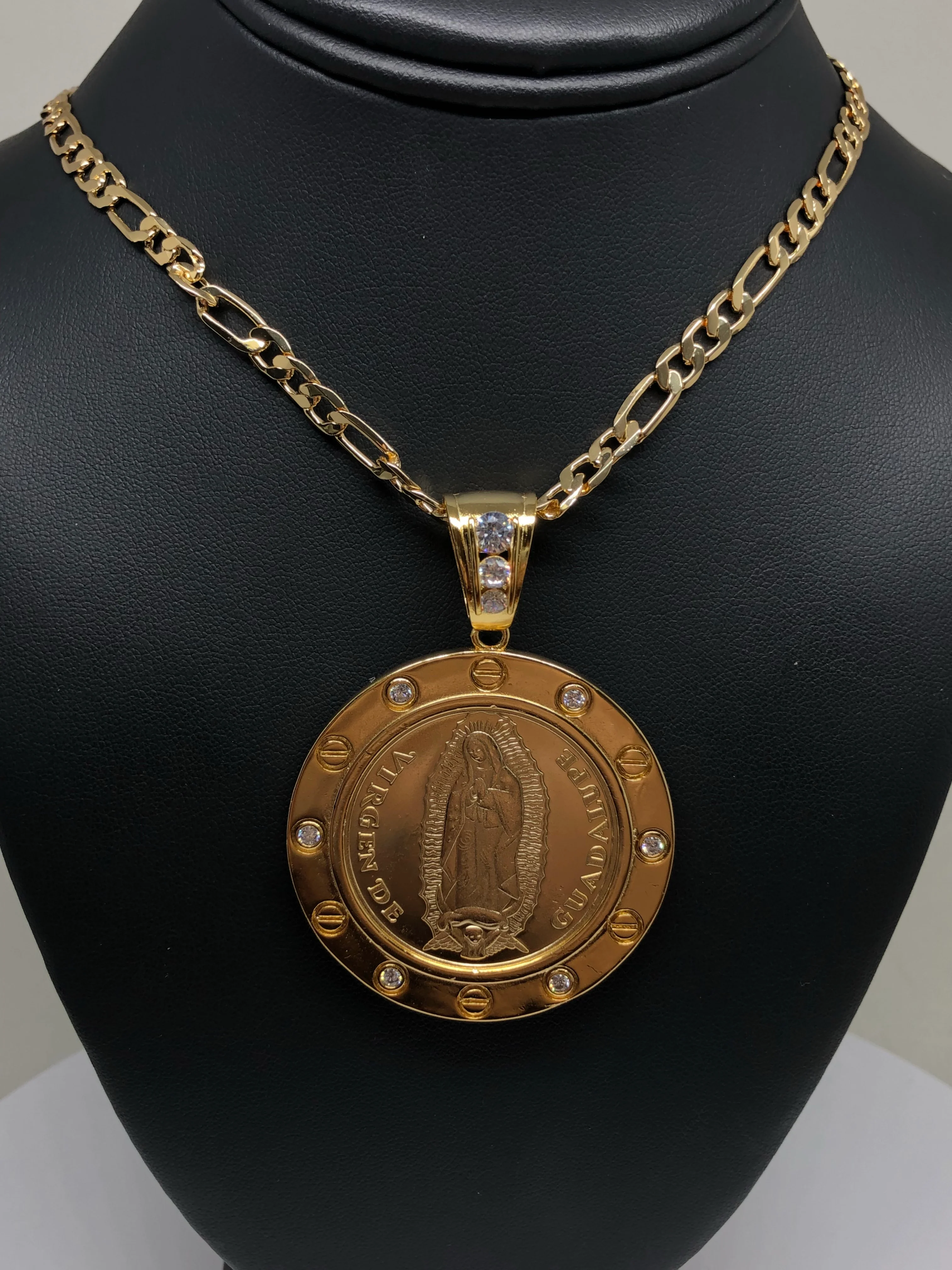 Gold Plated Saint Jude Pendant Necklace Figaro 26" San Judas Tadeo Virgen Centenario Medalla Oro Laminado - Image 11