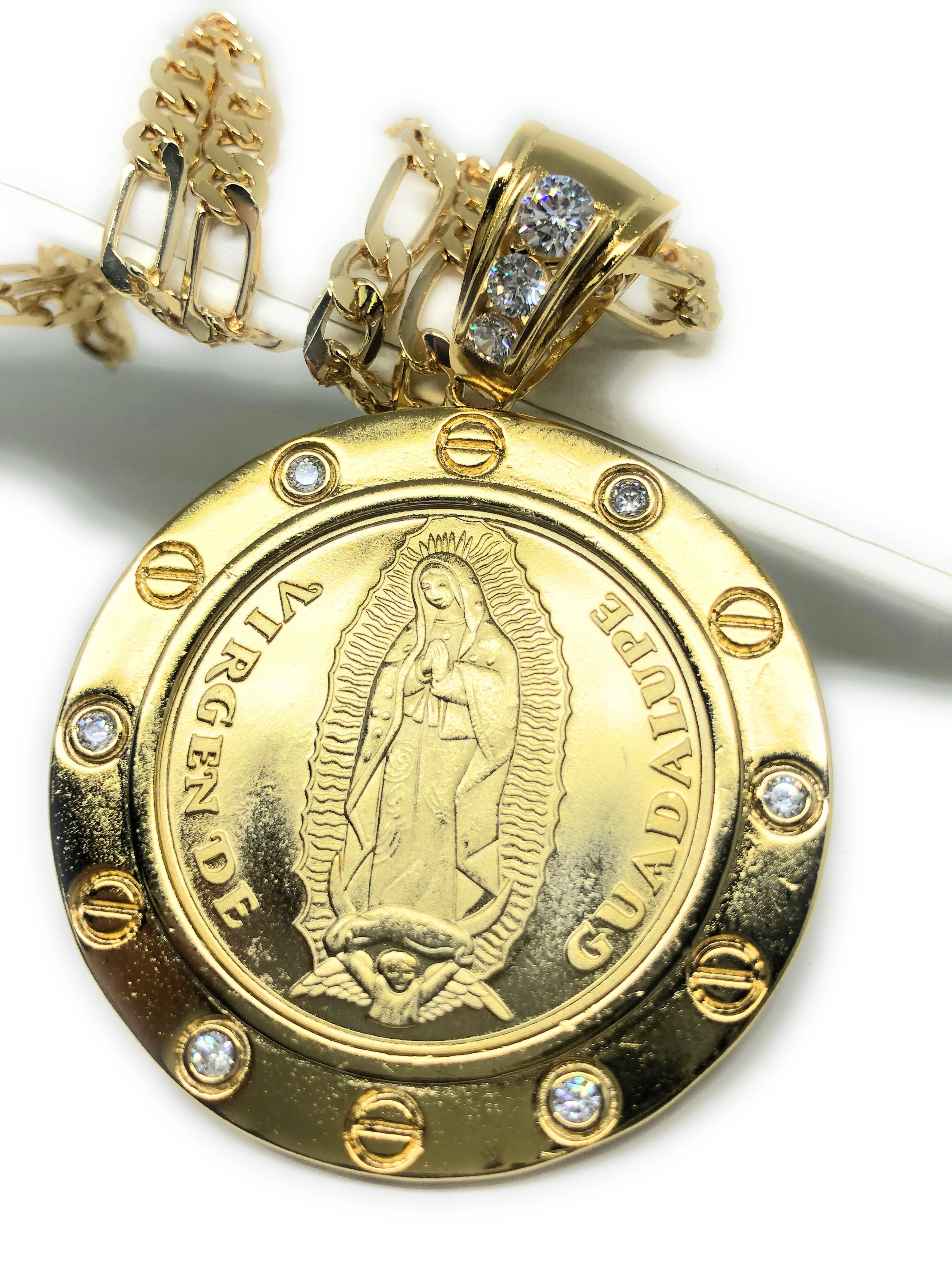 Gold Plated Saint Jude Pendant Necklace Figaro 26" San Judas Tadeo Virgen Centenario Medalla Oro Laminado - Image 3