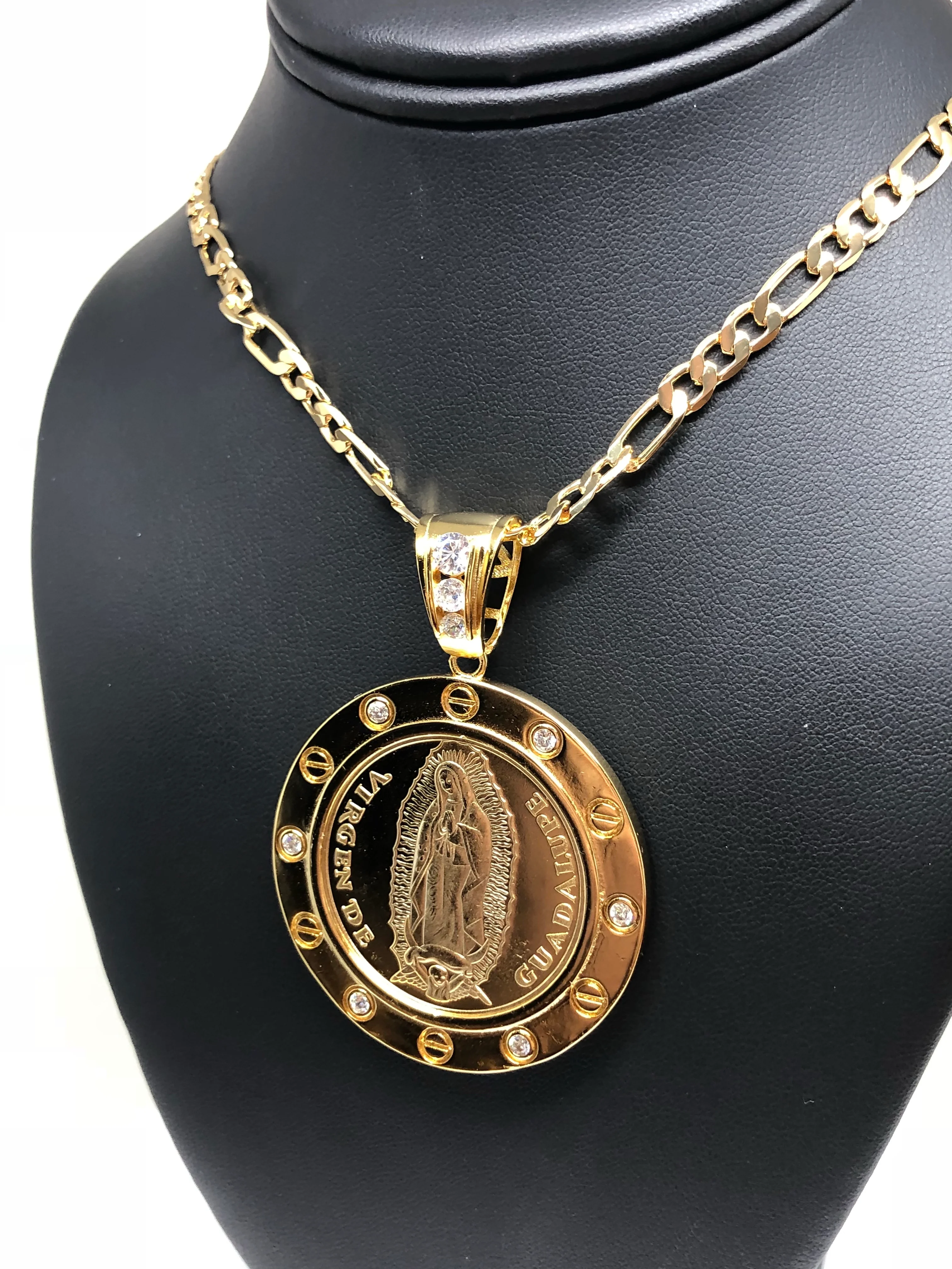Gold Plated Saint Jude Pendant Necklace Figaro 26" San Judas Tadeo Virgen Centenario Medalla Oro Laminado - Image 5