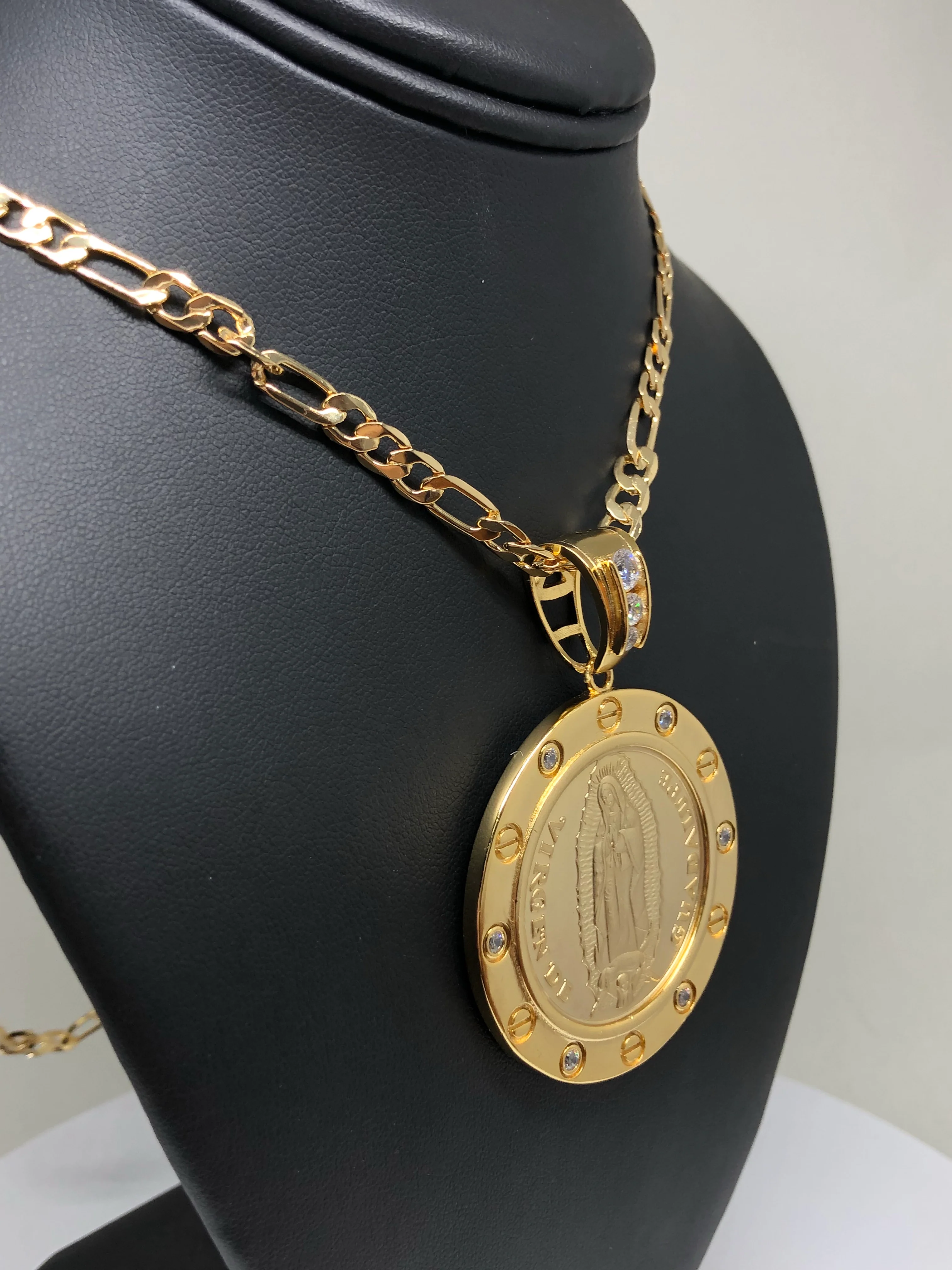 Gold Plated Saint Jude Pendant Necklace Figaro 26" San Judas Tadeo Virgen Centenario Medalla Oro Laminado - Image 6
