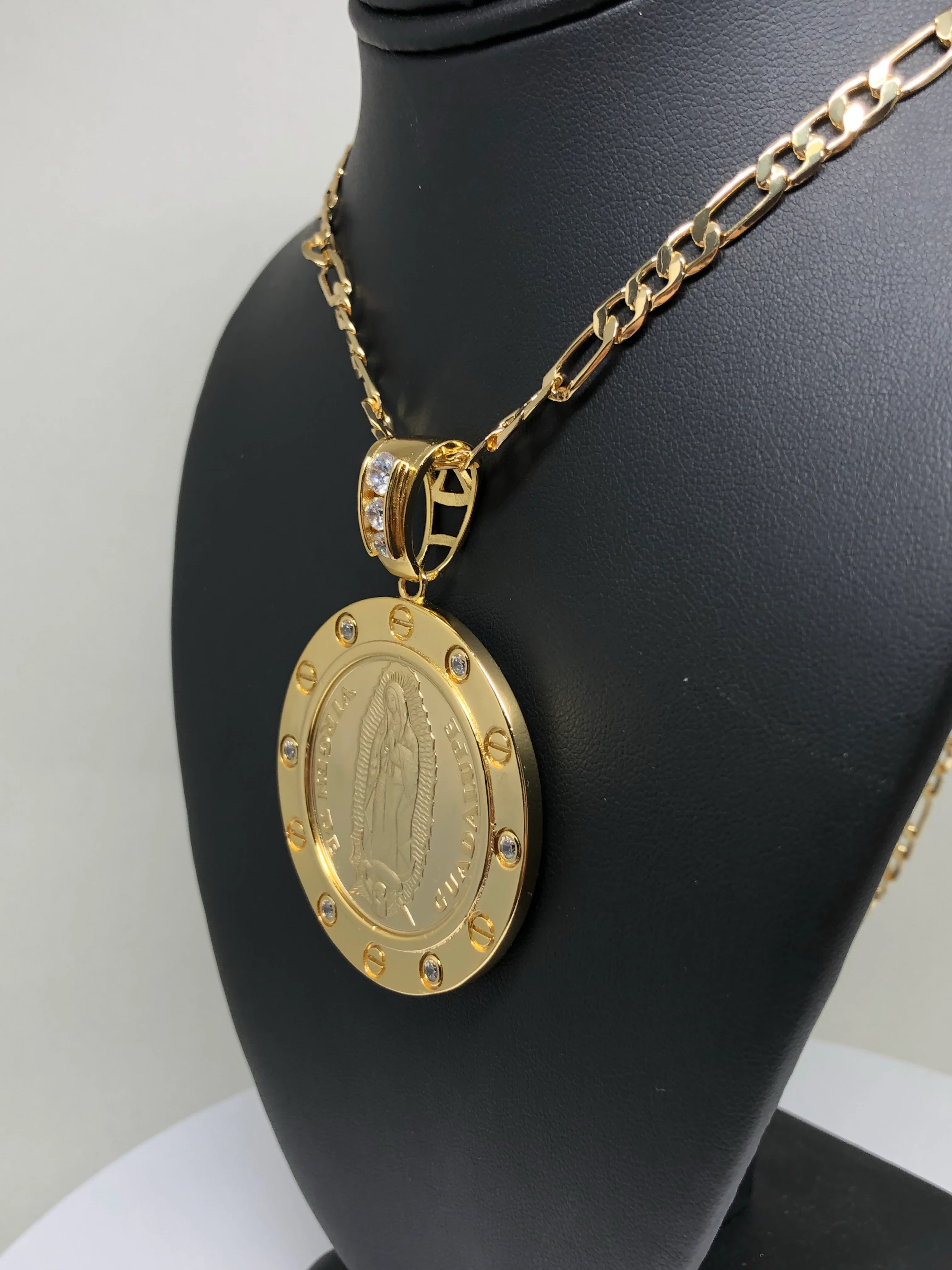 Gold Plated Saint Jude Pendant Necklace Figaro 26" San Judas Tadeo Virgen Centenario Medalla Oro Laminado - Image 7