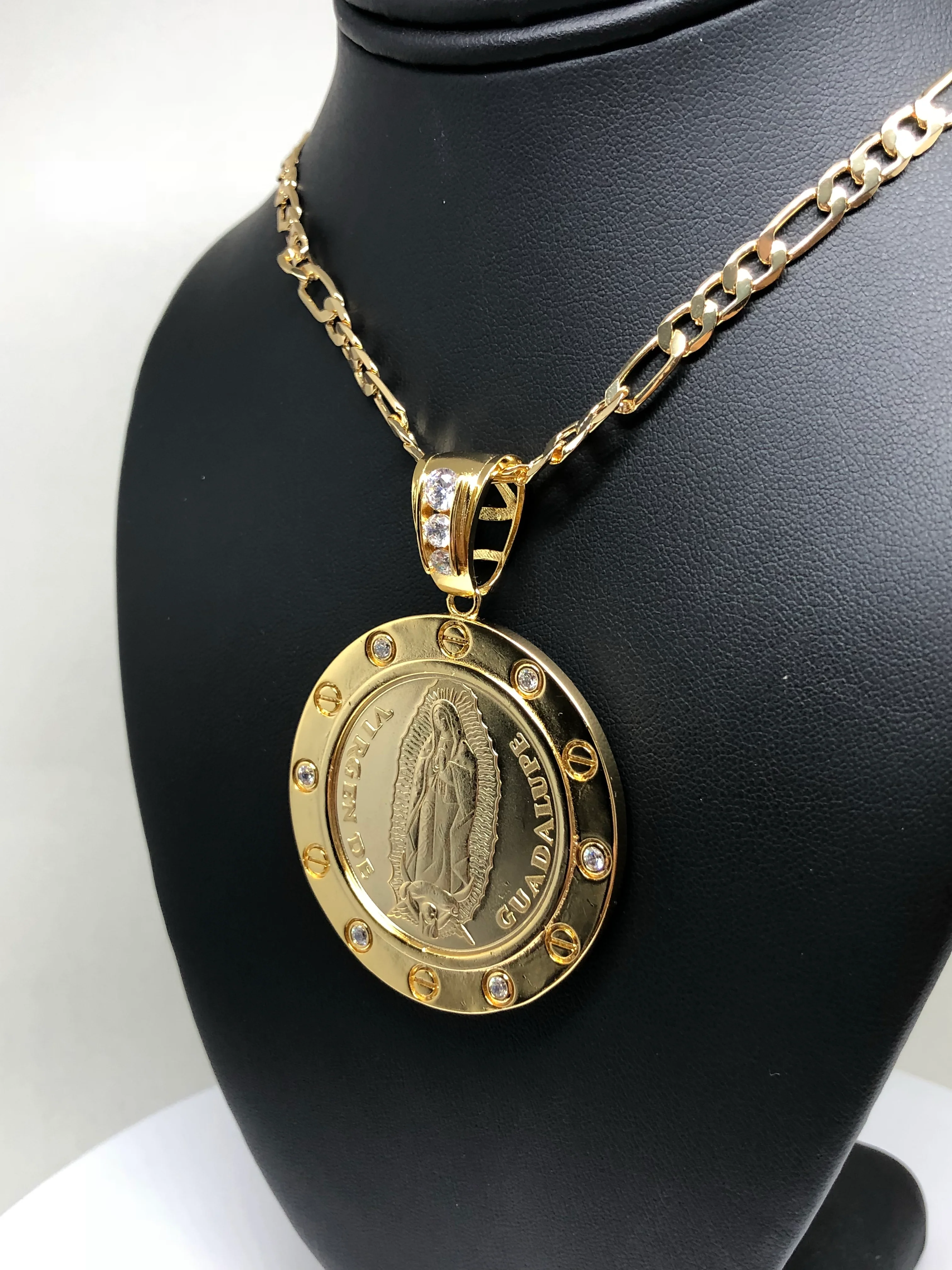Gold Plated Saint Jude Pendant Necklace Figaro 26" San Judas Tadeo Virgen Centenario Medalla Oro Laminado - Image 8