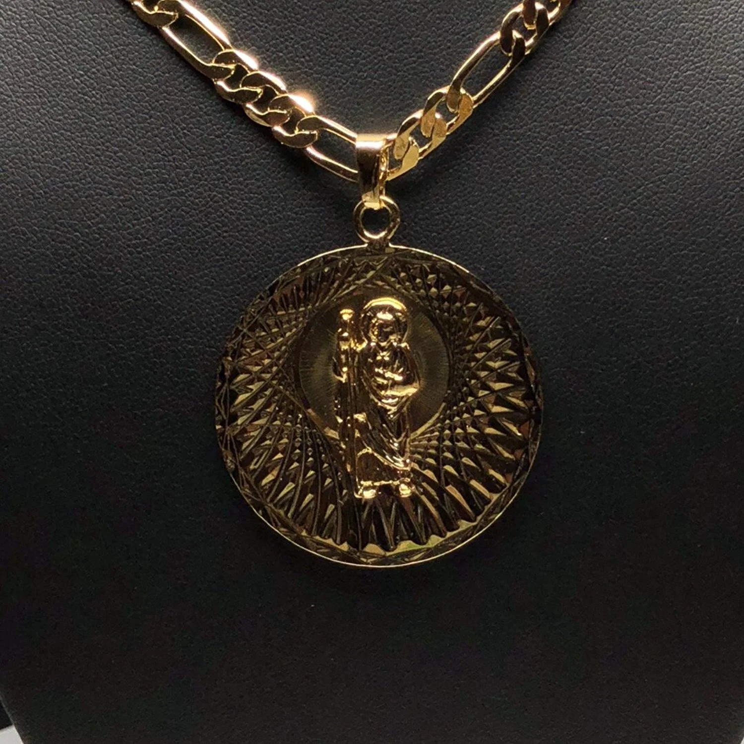 Gold Plated Saint Jude Pendant Necklace Figro 26" San Judas Tadeo Medalla Oro Laminado Figaro - Image 4