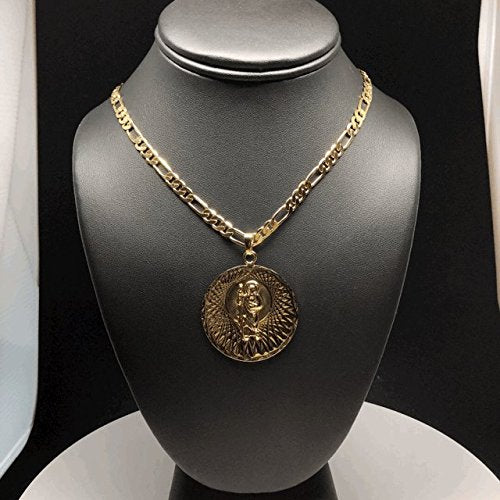 Gold Plated Saint Jude Pendant Necklace Figro 26" San Judas Tadeo Medalla Oro Laminado Figaro - Image 5