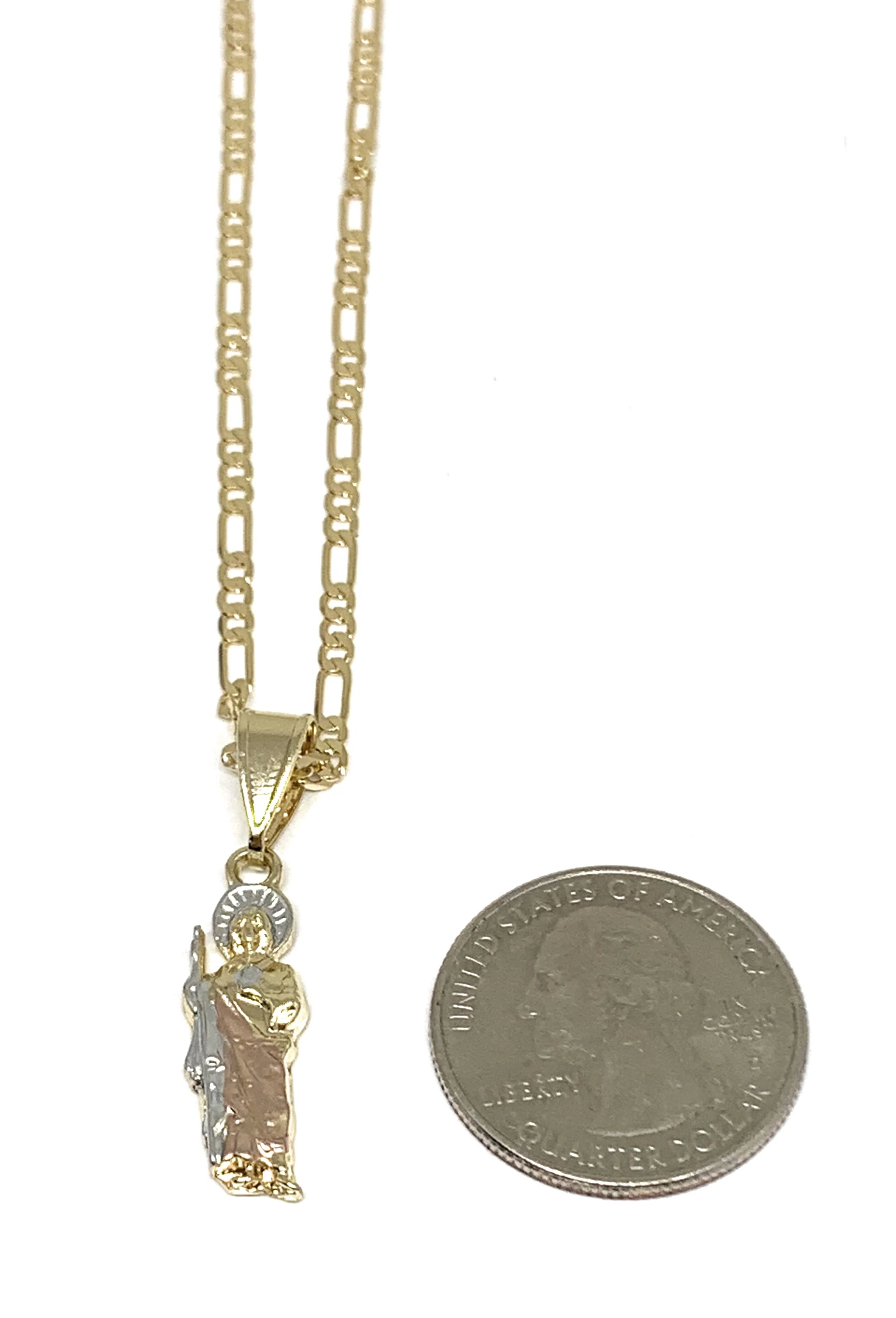 Gold Plated Saint Jude Tri-Color Dainty Pendant Necklace Figaro 18" San Judas Tadeo Medalla - Image 2