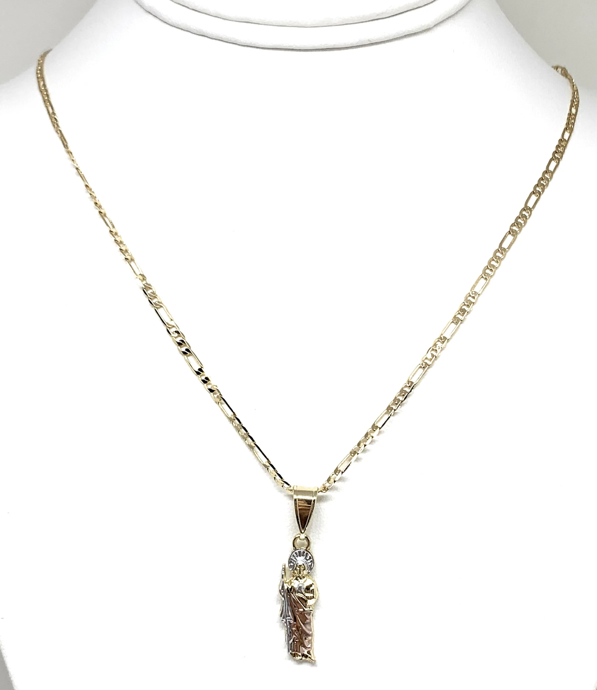 Gold Plated Saint Jude Tri-Color Dainty Pendant Necklace Figaro 18" San Judas Tadeo Medalla - Image 3