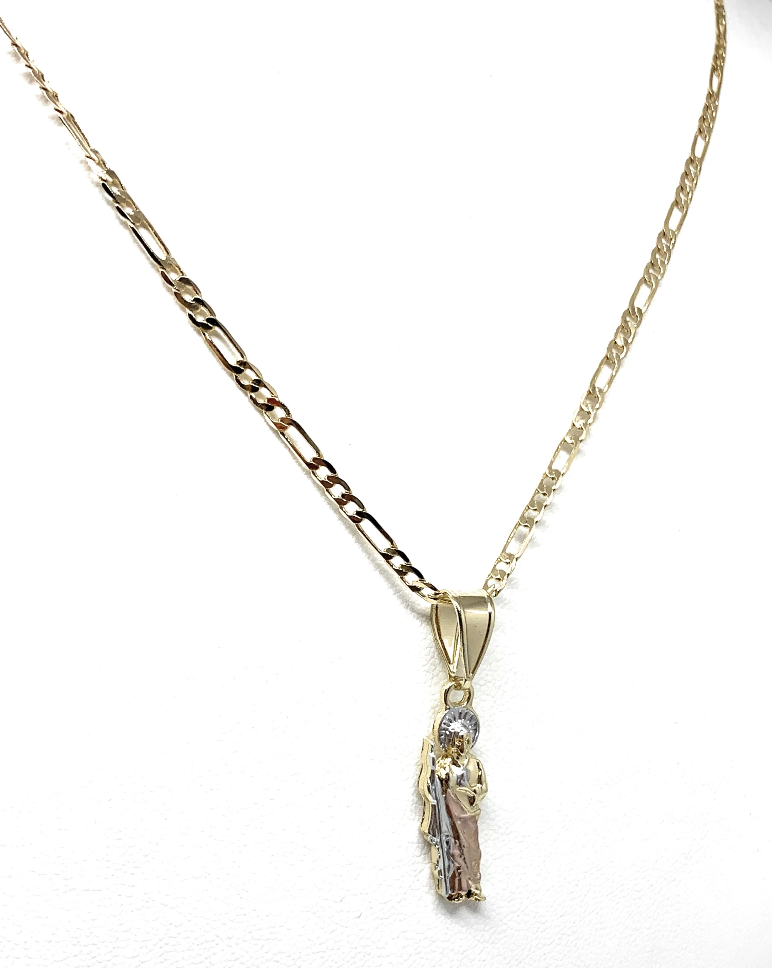 Gold Plated Saint Jude Tri-Color Dainty Pendant Necklace Figaro 18" San Judas Tadeo Medalla - Image 4