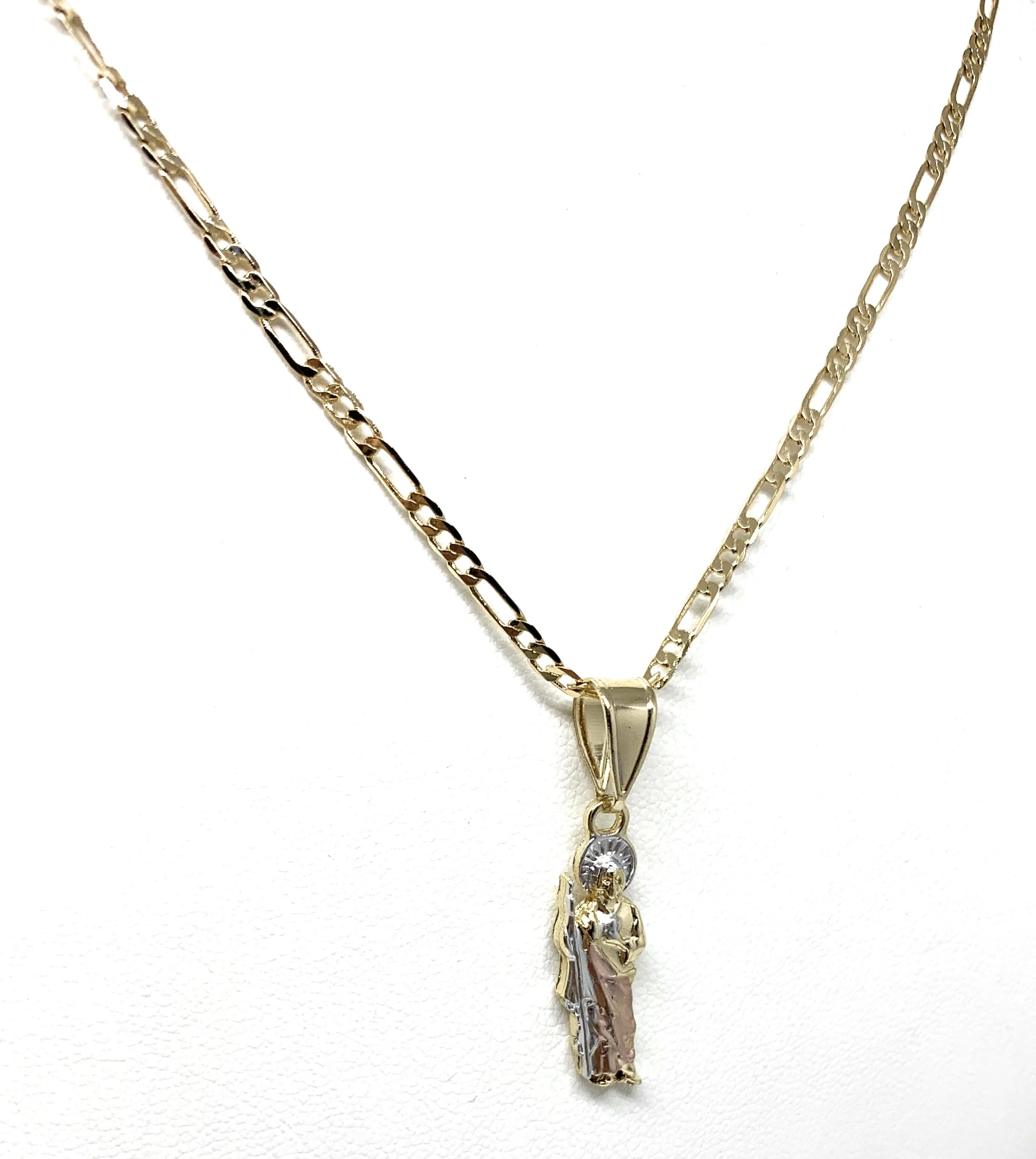 Gold Plated Saint Jude Tri-Color Dainty Pendant Necklace Figaro 18" San Judas Tadeo Medalla - Image 5