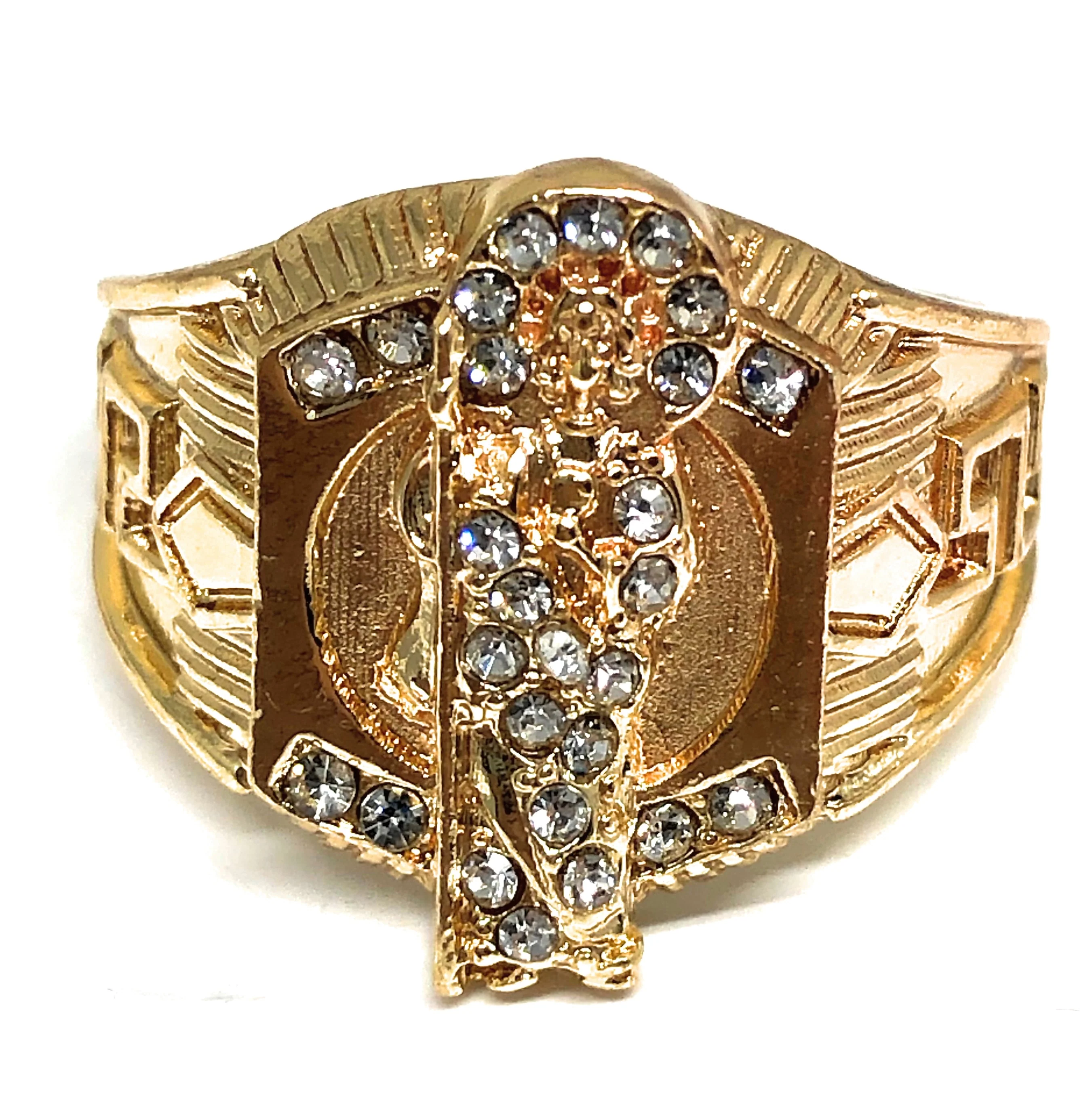 Gold Plated San Judas Saint Jude White CZ Ring Anillo