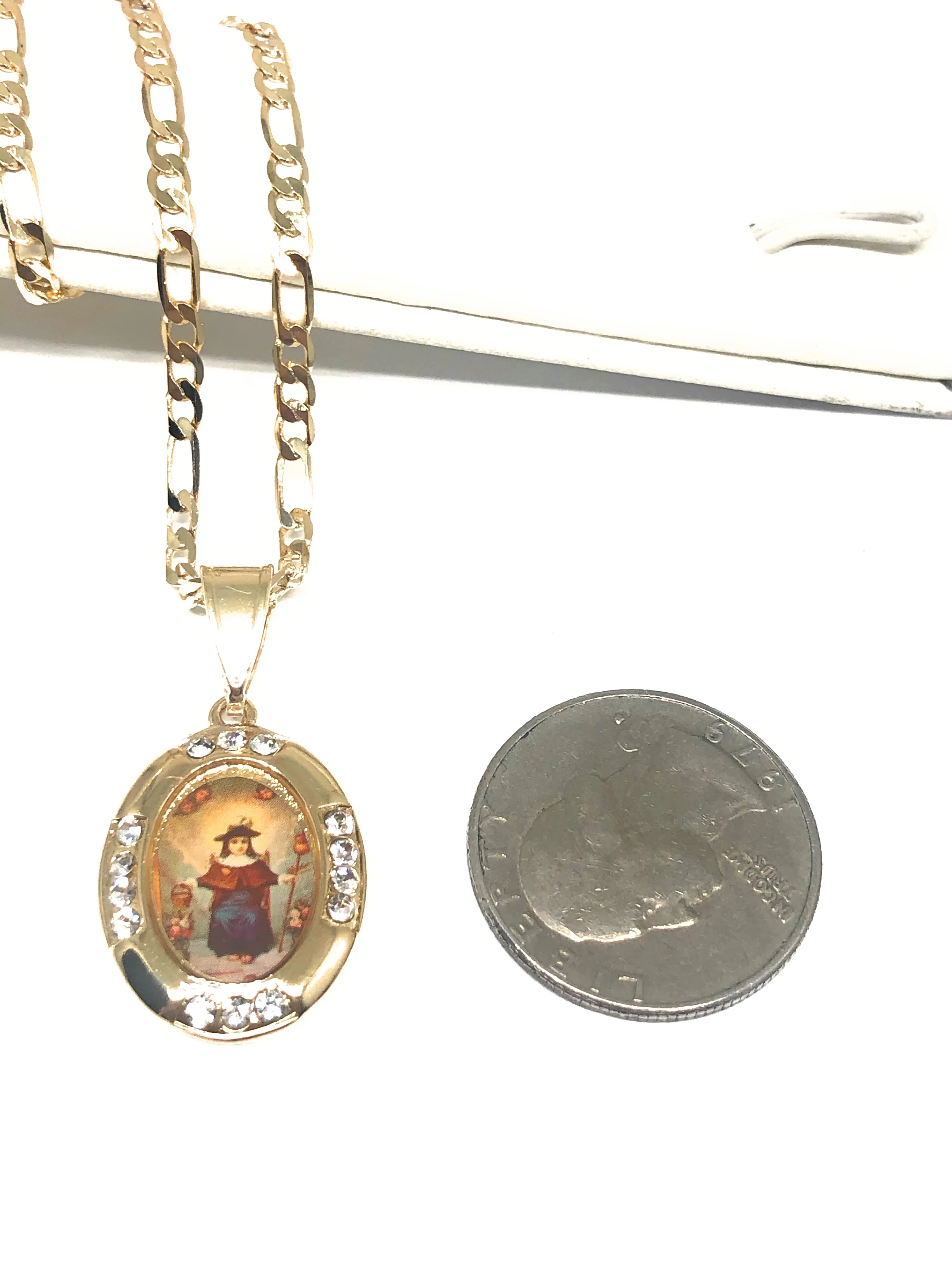 Gold Plated Santo Nino de Atocha Necklace Figaro 18" Medalla Oro Laminado - Image 3