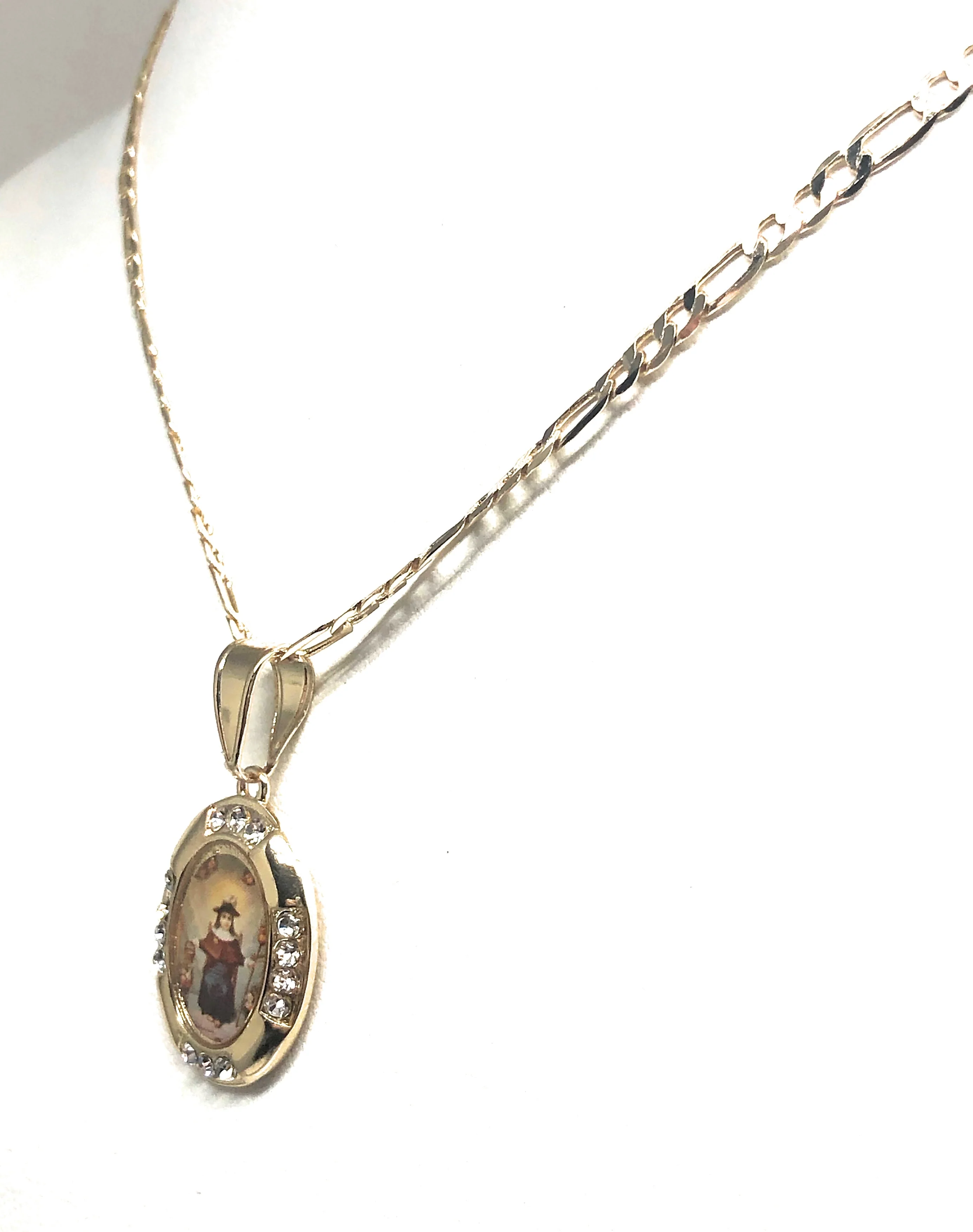 Gold Plated Santo Nino de Atocha Necklace Figaro 18" Medalla Oro Laminado - Image 4