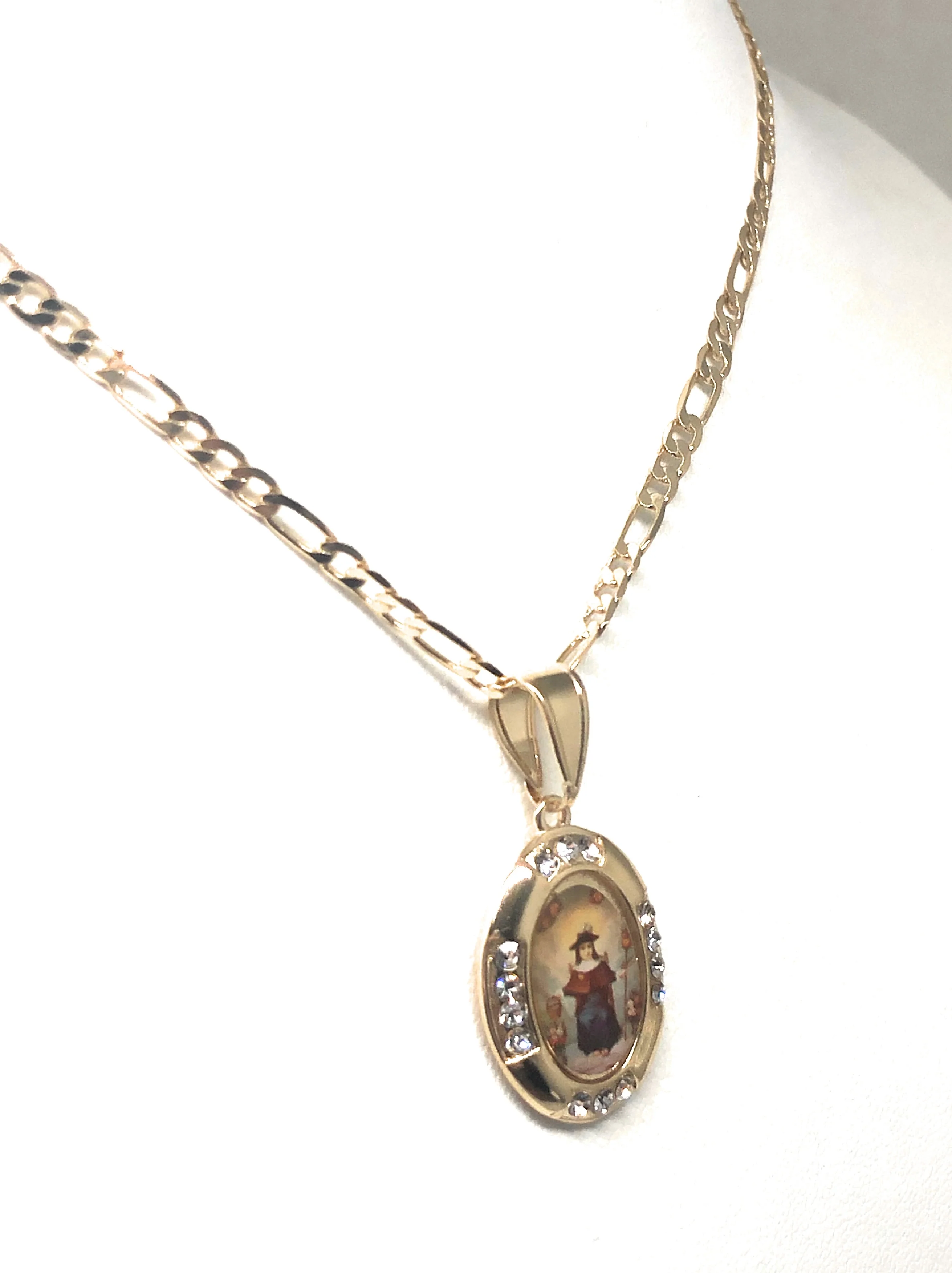 Gold Plated Santo Nino de Atocha Necklace Figaro 18" Medalla Oro Laminado - Image 5