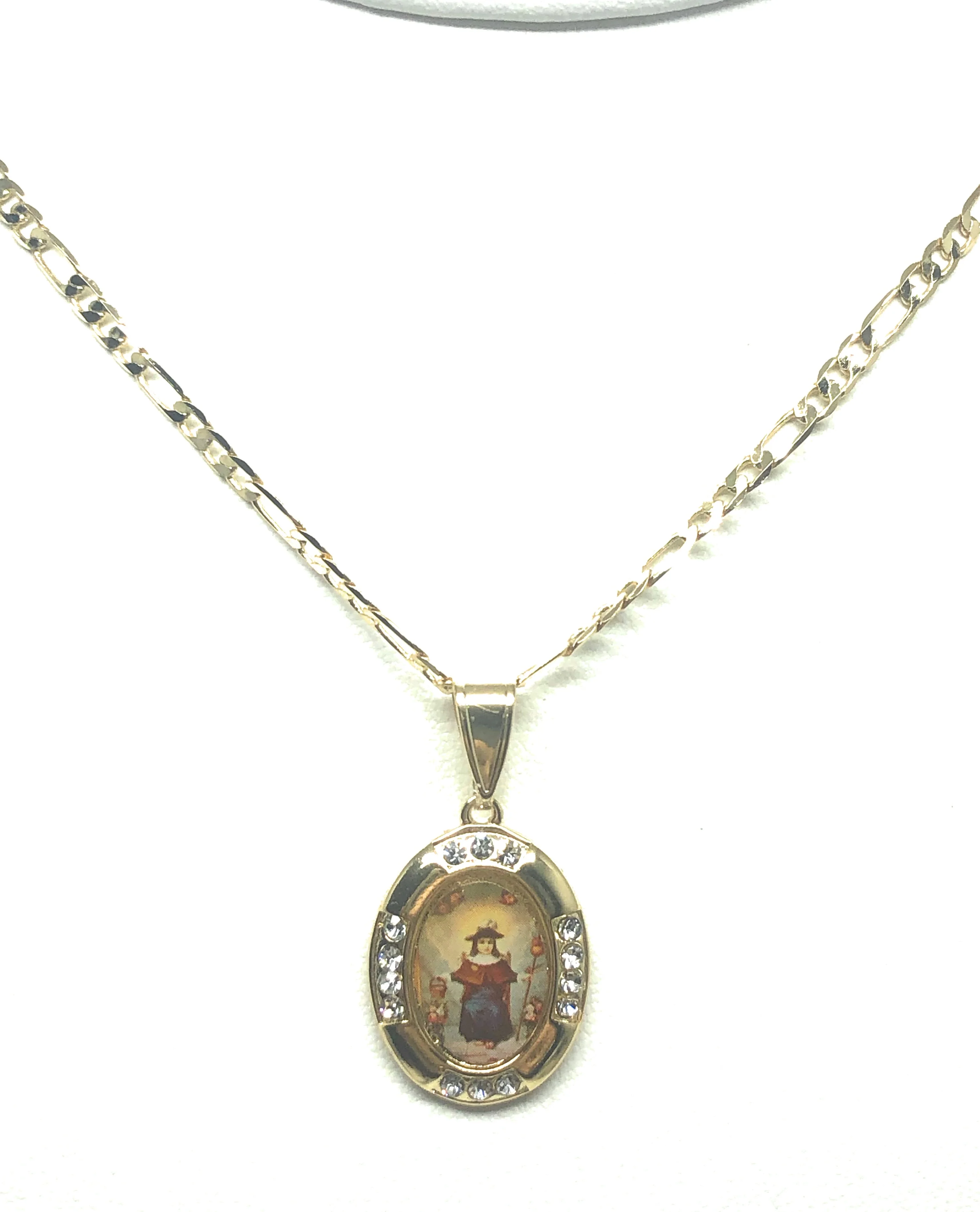 Gold Plated Santo Nino de Atocha Necklace Figaro 18" Medalla Oro Laminado - Image 6