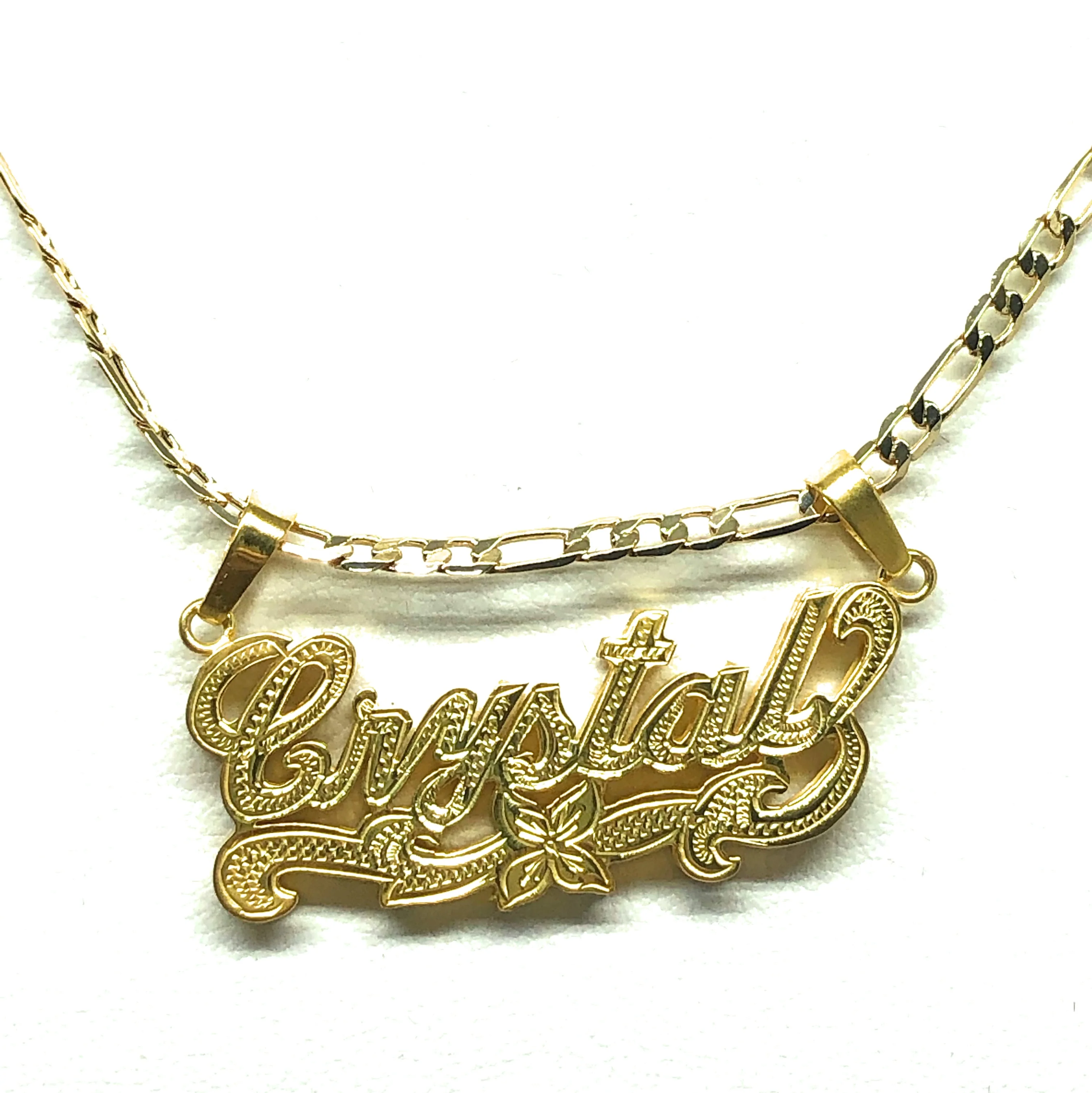 Gold Plated Silver CUSTOMIZED 3D ILLUSION DOUBLE CLASSIC Nameplate Necklace With Chain} - Image 4