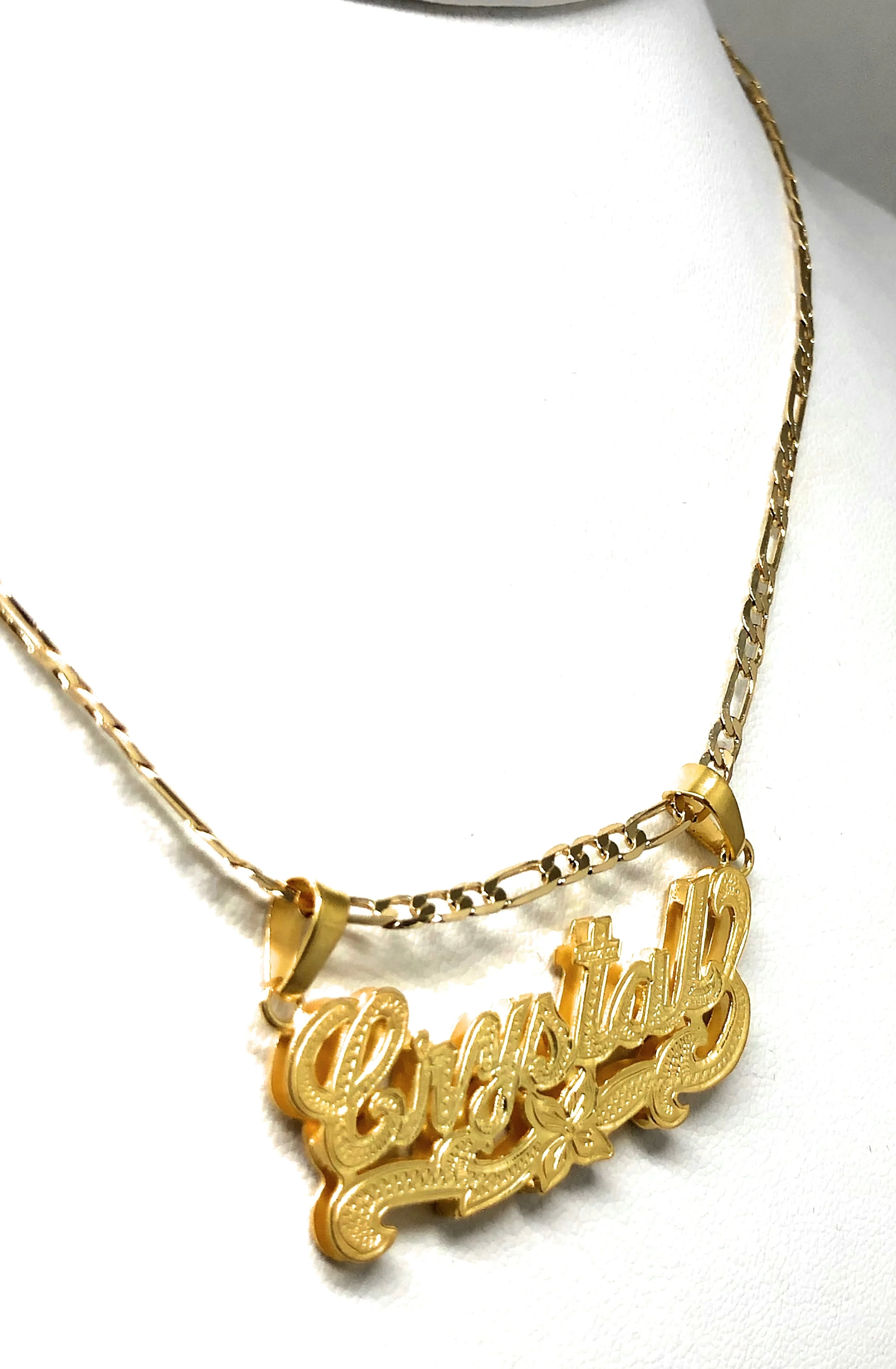 Gold Plated Silver CUSTOMIZED 3D ILLUSION DOUBLE CLASSIC Nameplate Necklace With Chain} - Image 6