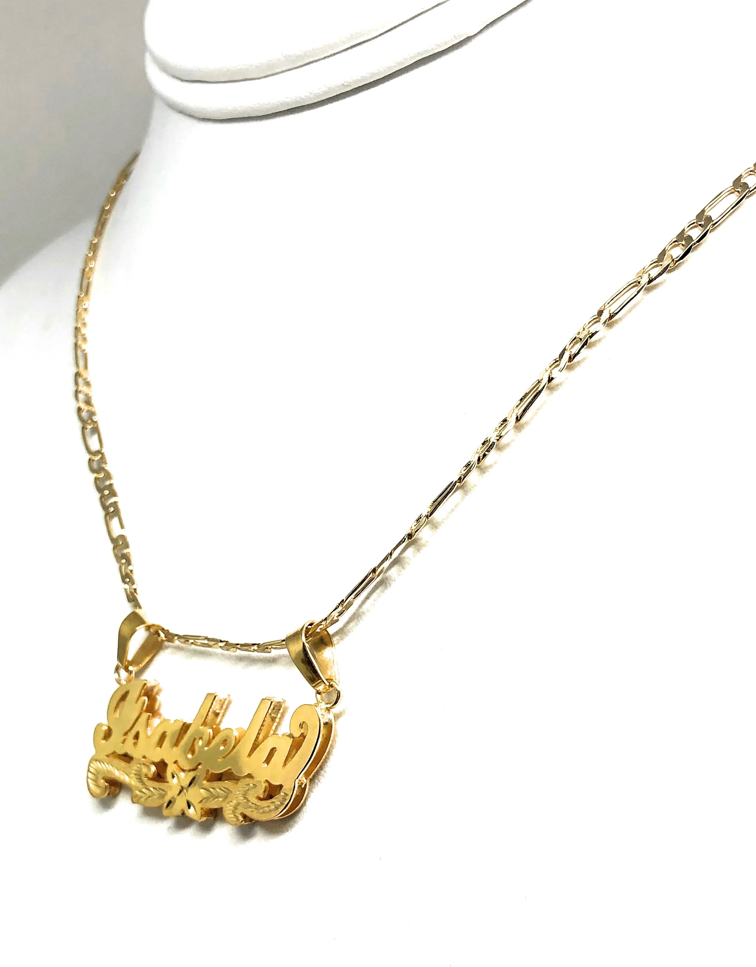 Gold Plated Silver CUSTOMIZED 3D ILLUSION DOUBLE + DIAMOND CUT Nameplate Necklace With Chain - Image 7