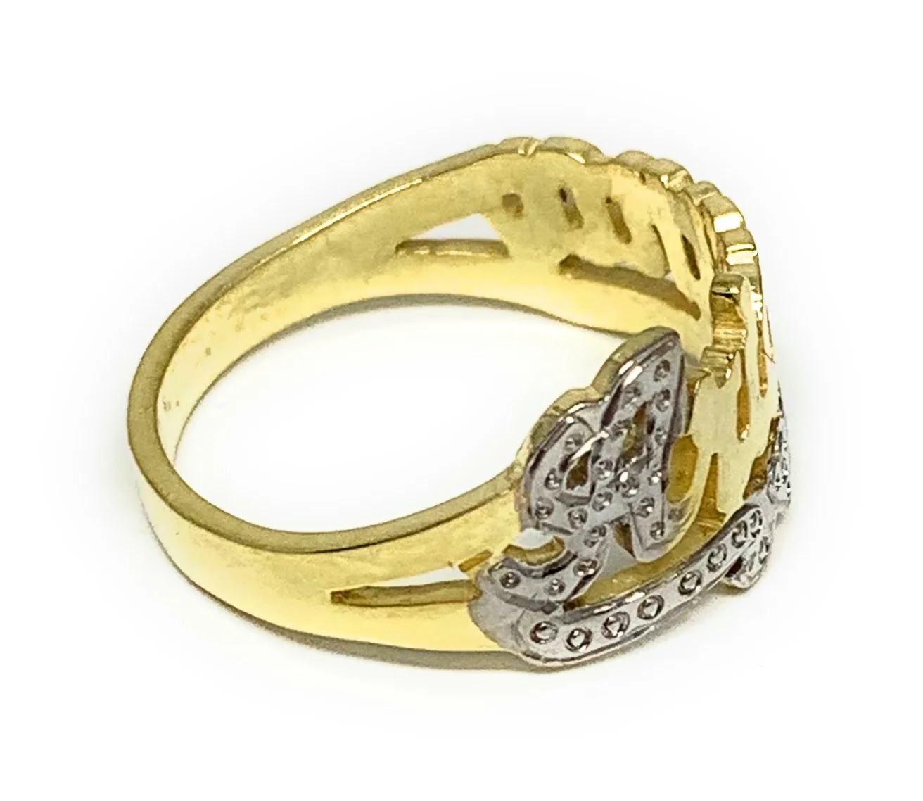 GOLD PLATED SILVER YELLOW & WHITE CUSTOMIZED HEART NAME RING - Image 4