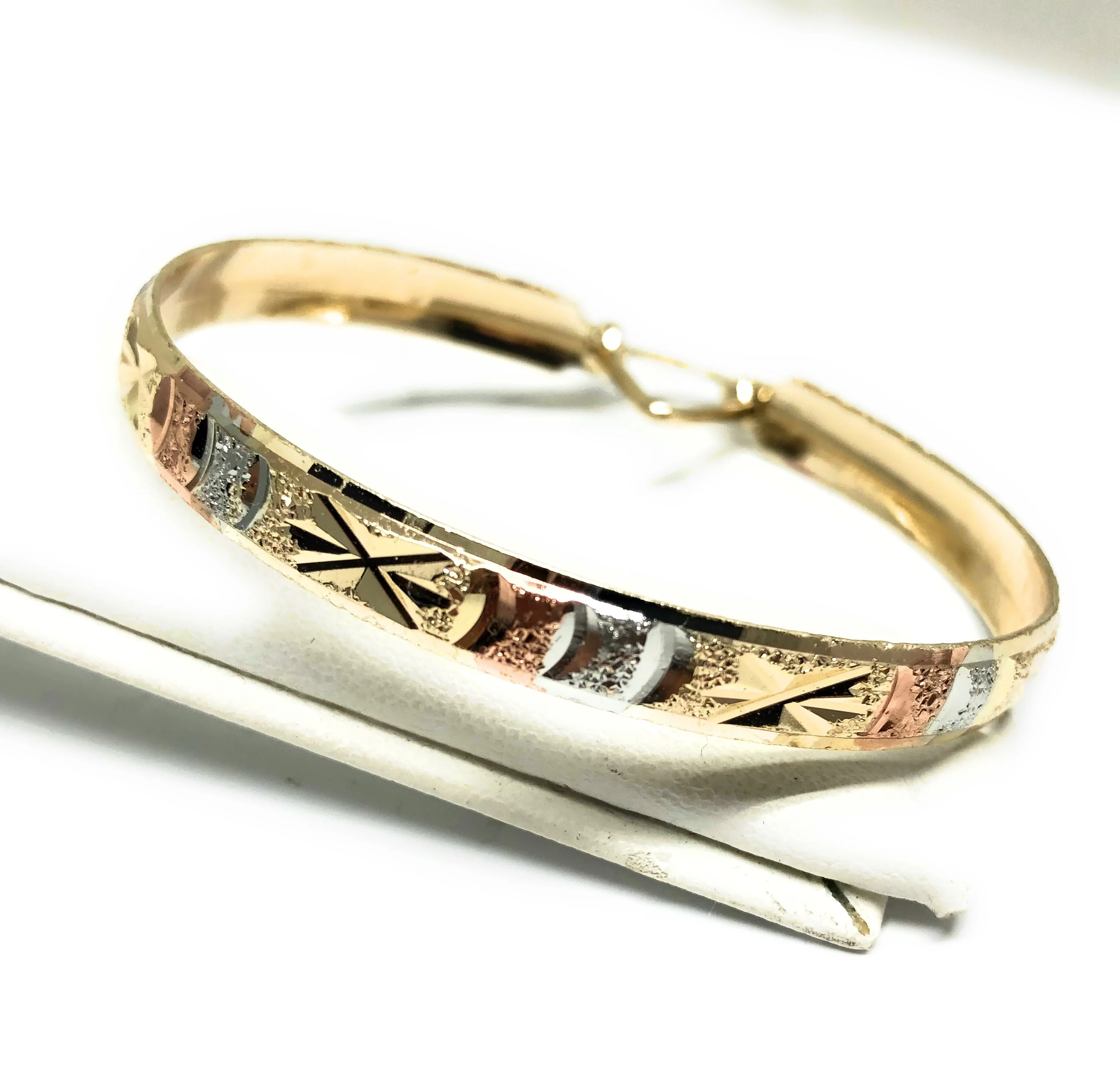 Gold Plated Tri-Color Hoop Earrings Aretes Arracada Tres Colores - Image 3