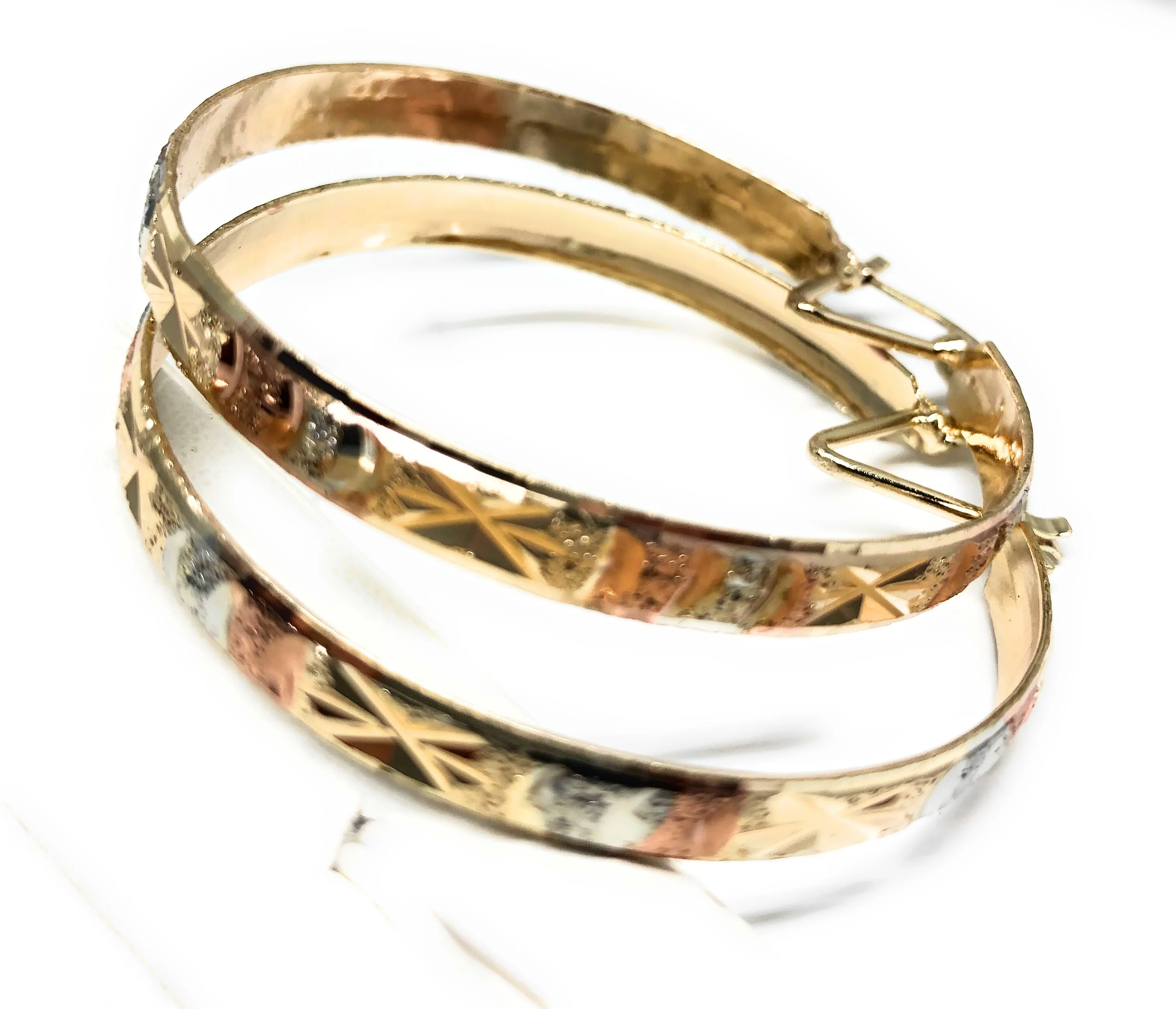 Gold Plated Tri-Color Hoop Earrings Aretes Arracada Tres Colores - Image 4