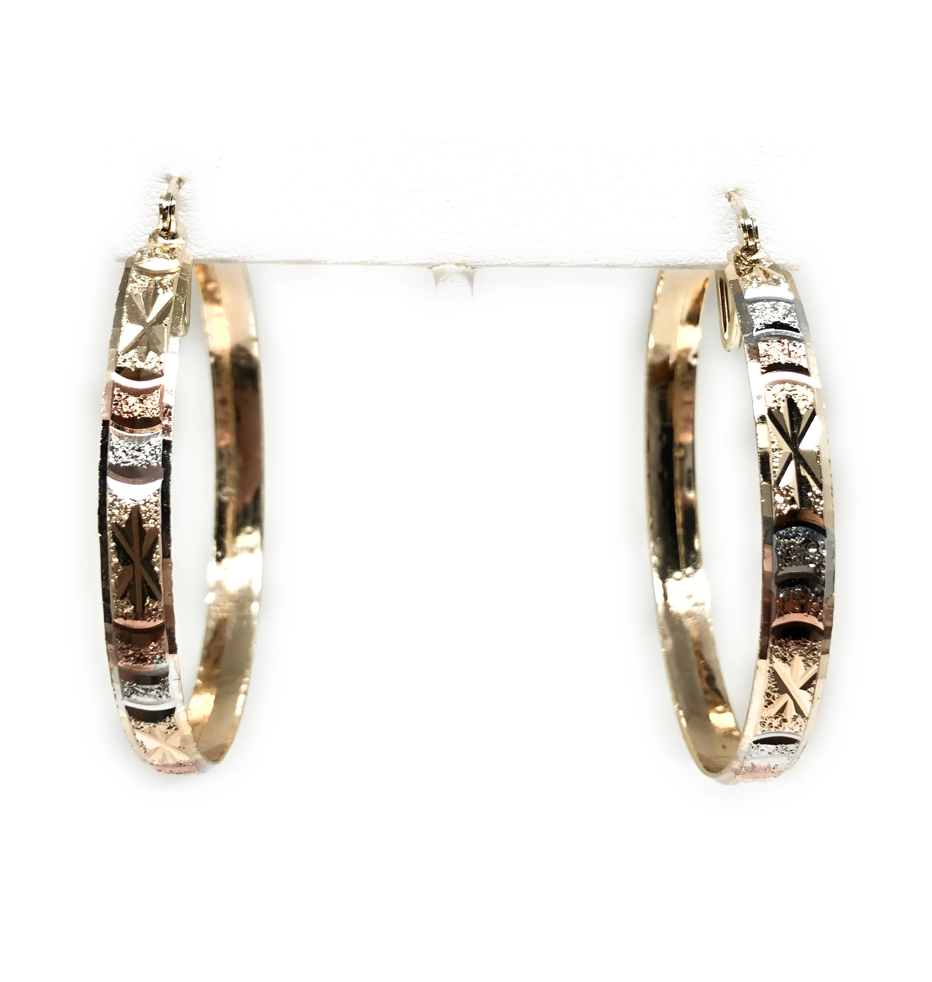 Gold Plated Tri-Color Hoop Earrings Aretes Arracada Tres Colores - Image 5