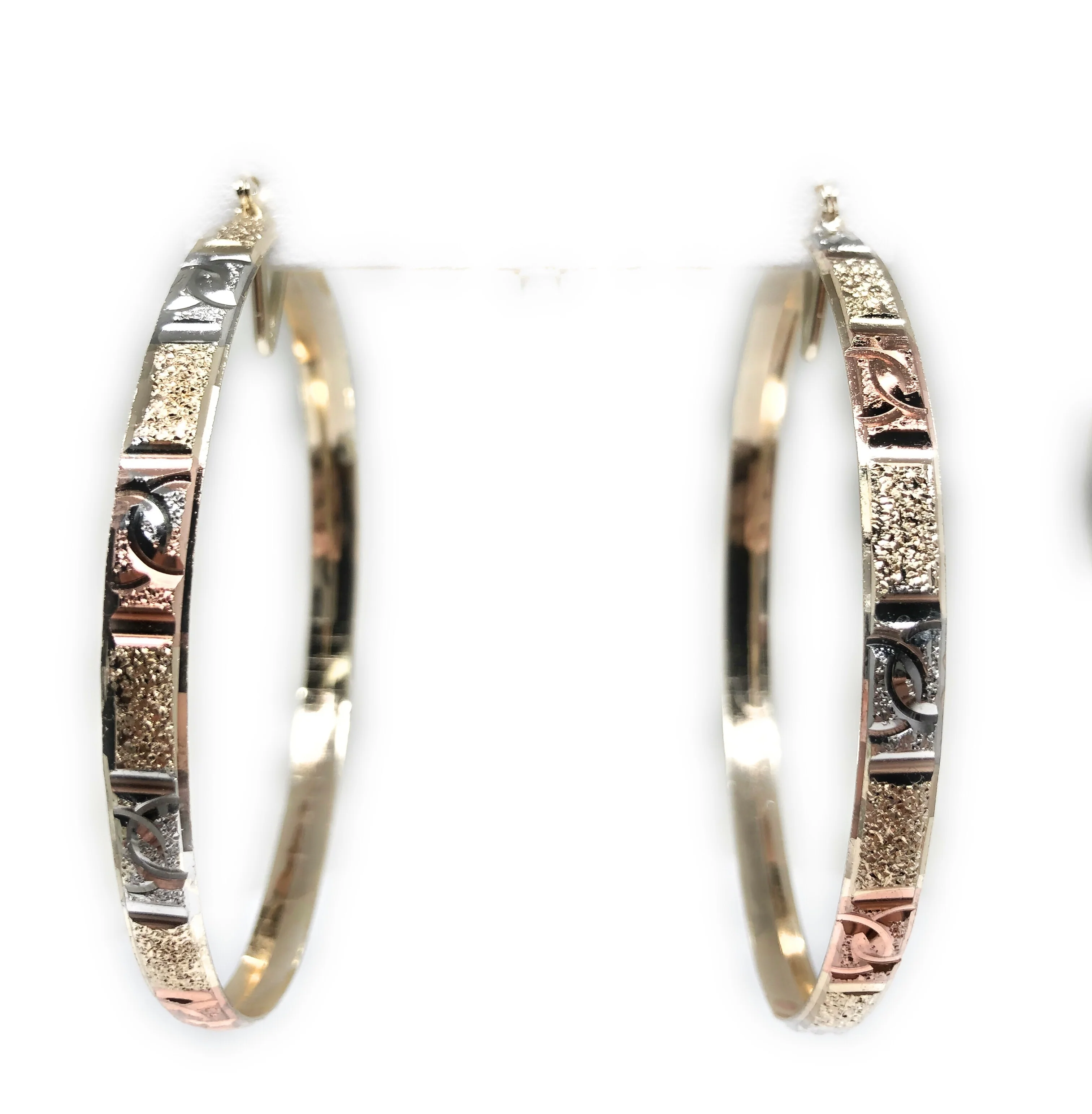 Gold Plated Tri-Color Hoop Earrings Aretes Arracada Tres Colores - Image 6