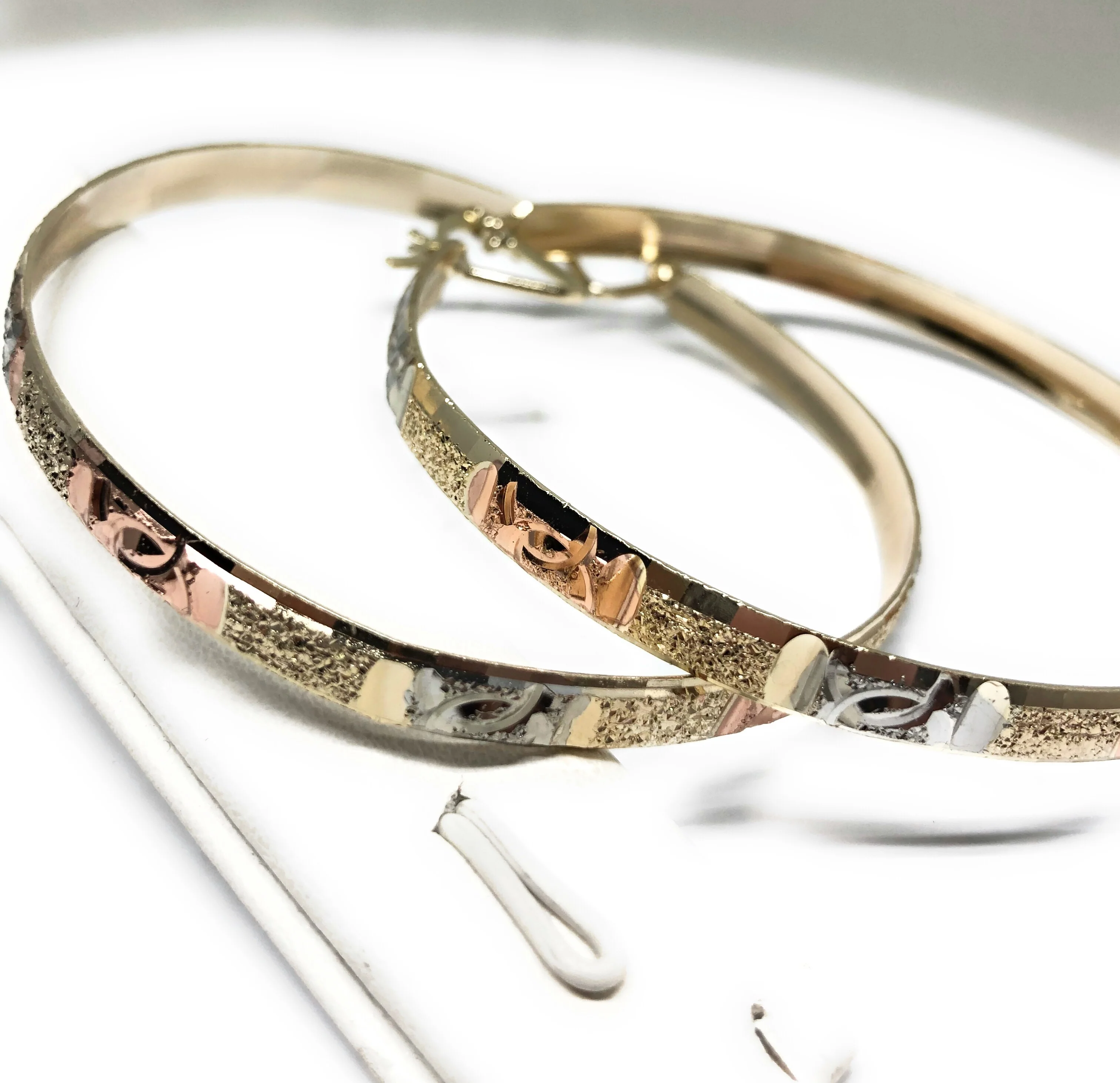 Gold Plated Tri-Color Hoop Earrings Aretes Arracada Tres Colores - Image 7