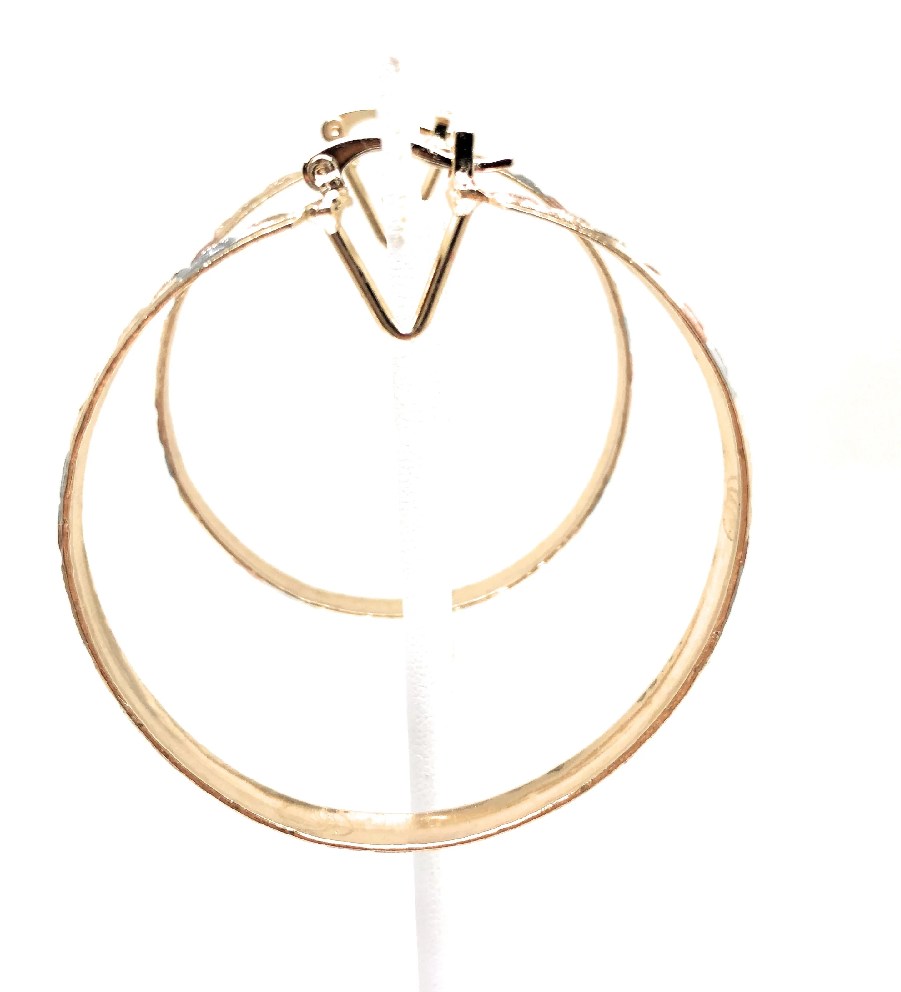 Gold Plated Tri-Color Hoop Earrings Aretes Arracada Tres Colores - Image 8