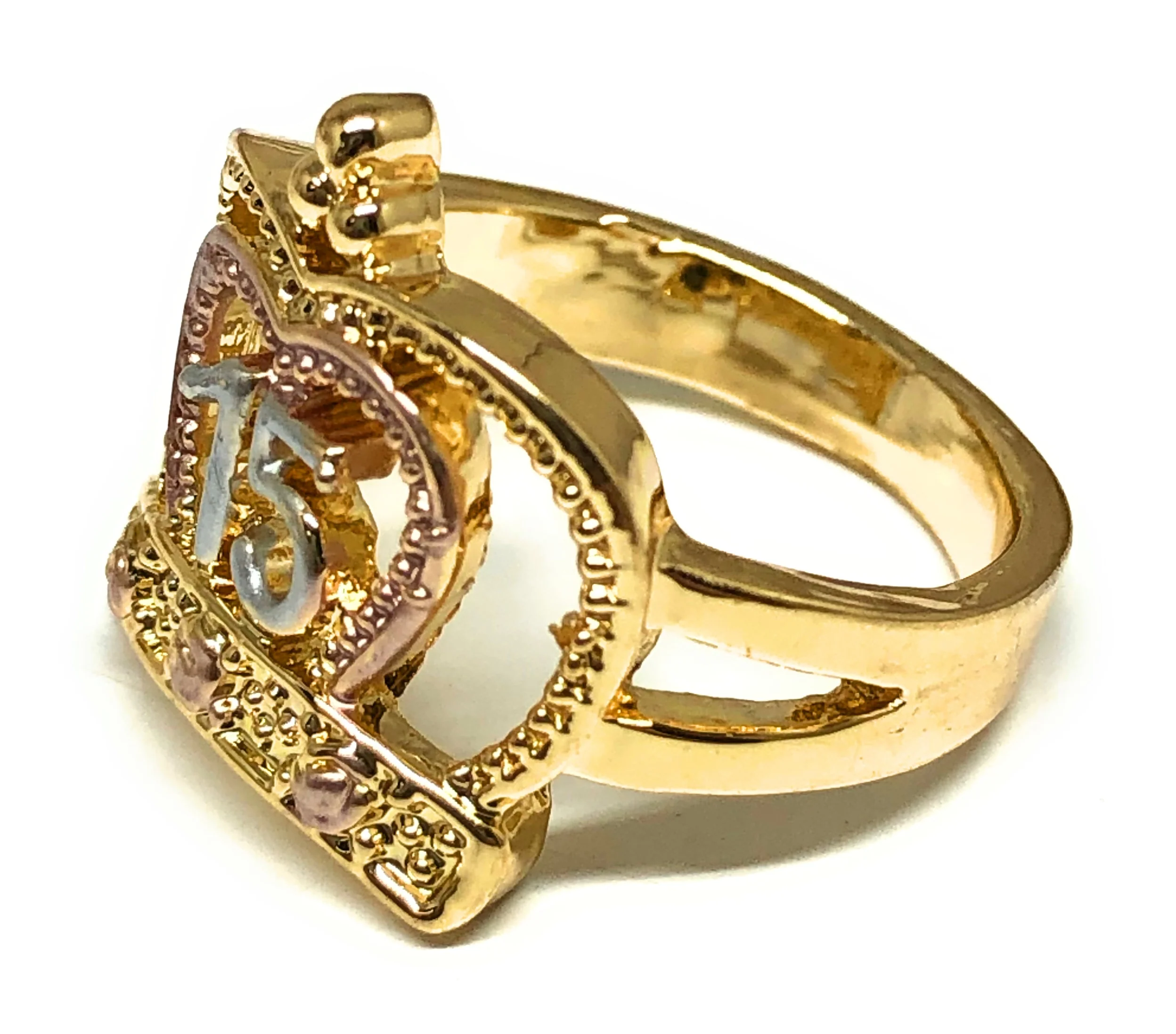 Gold Plated Tri-Color 15 Años Crown Ring Anillo - Image 2