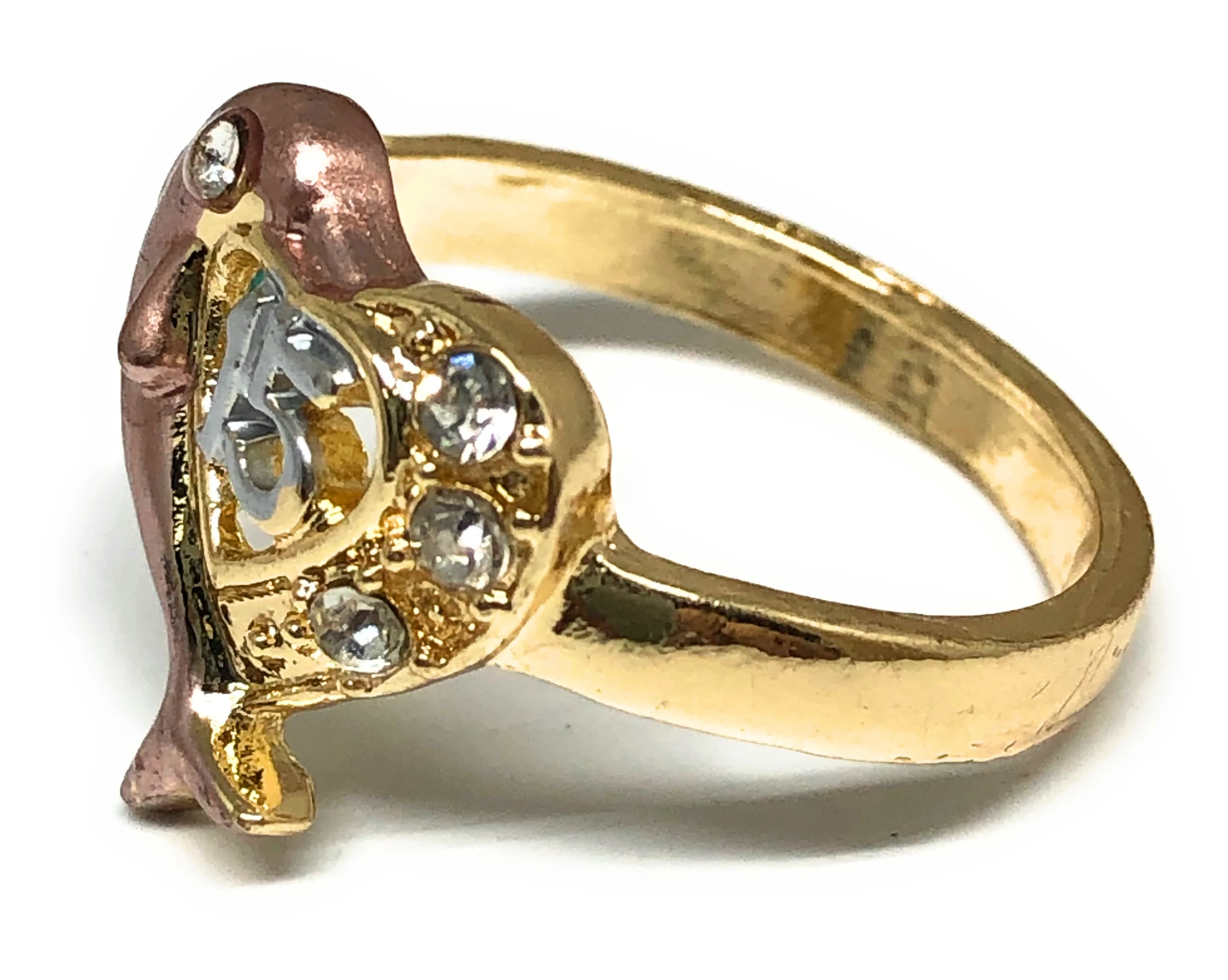 Gold Plated Tri-Color 15 Años Dolphin Ring Anillo - Image 2