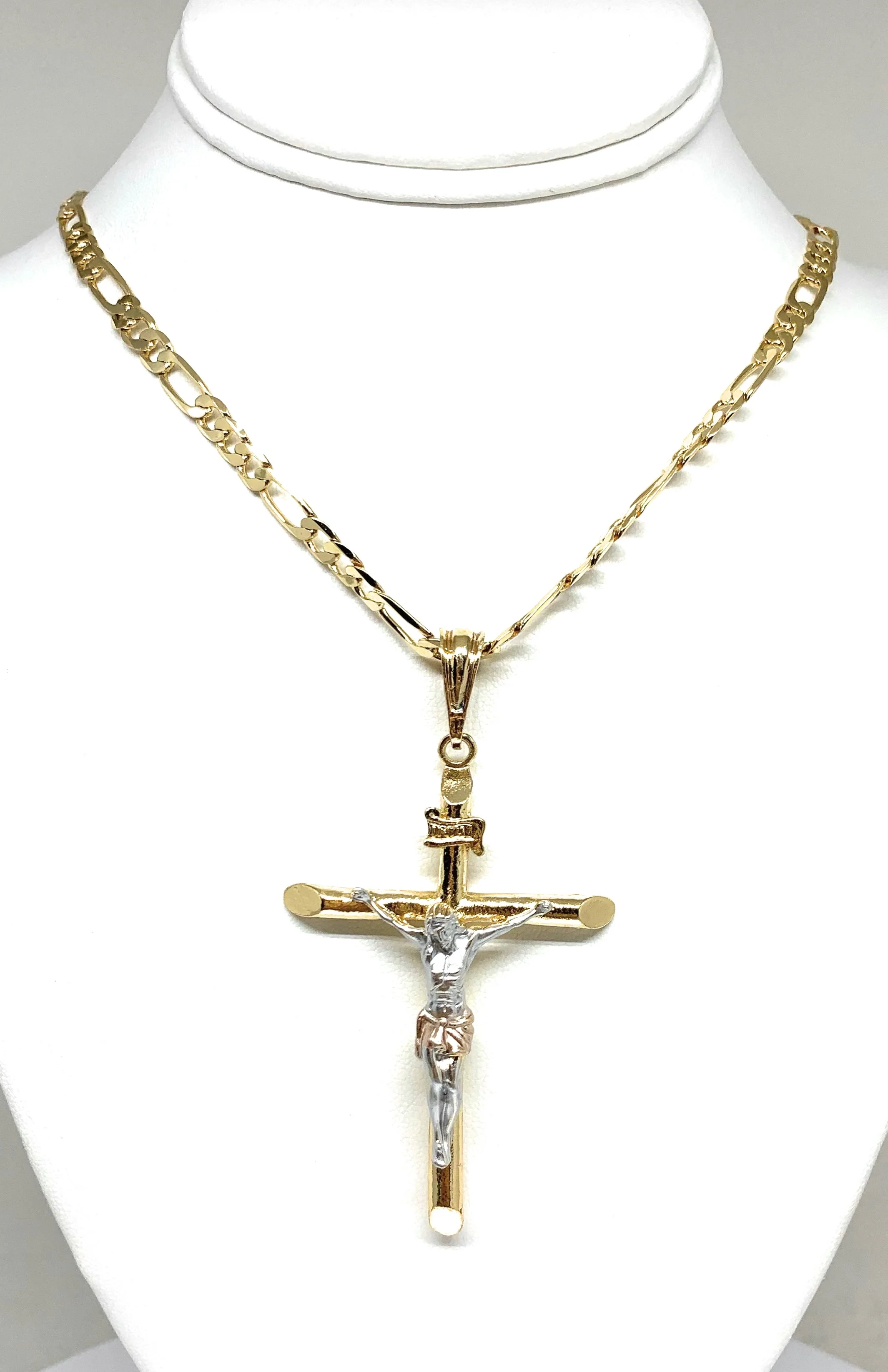 Gold Plated Tri-Color Classic INRI Cross Jesus Crucifix 24" Chain Cruz Crucifijo (SM,MED,LG) - Image 4