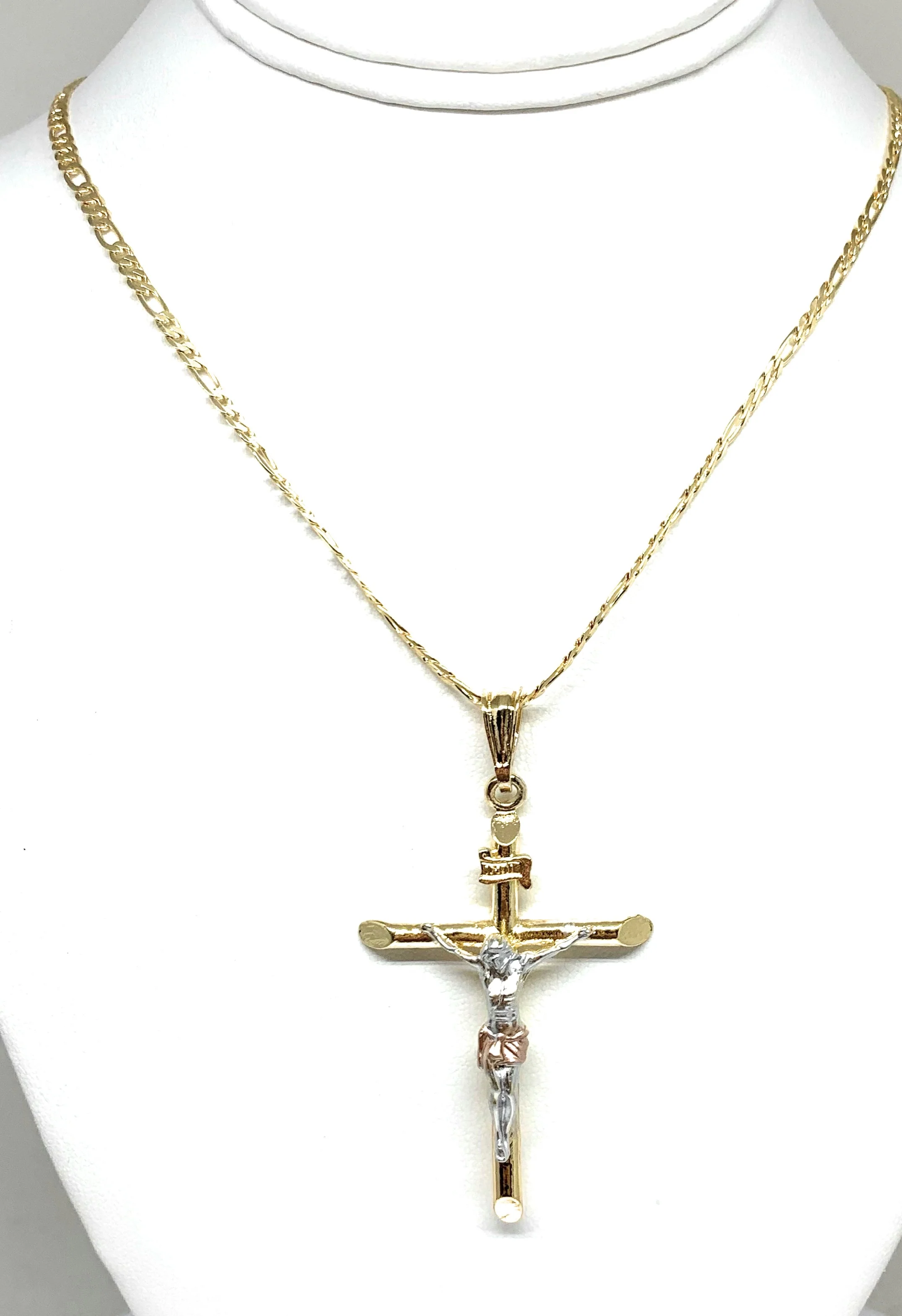 Gold Plated Tri-Color Classic INRI Cross Jesus Crucifix 24" Chain Cruz Crucifijo (SM,MED,LG) - Image 5