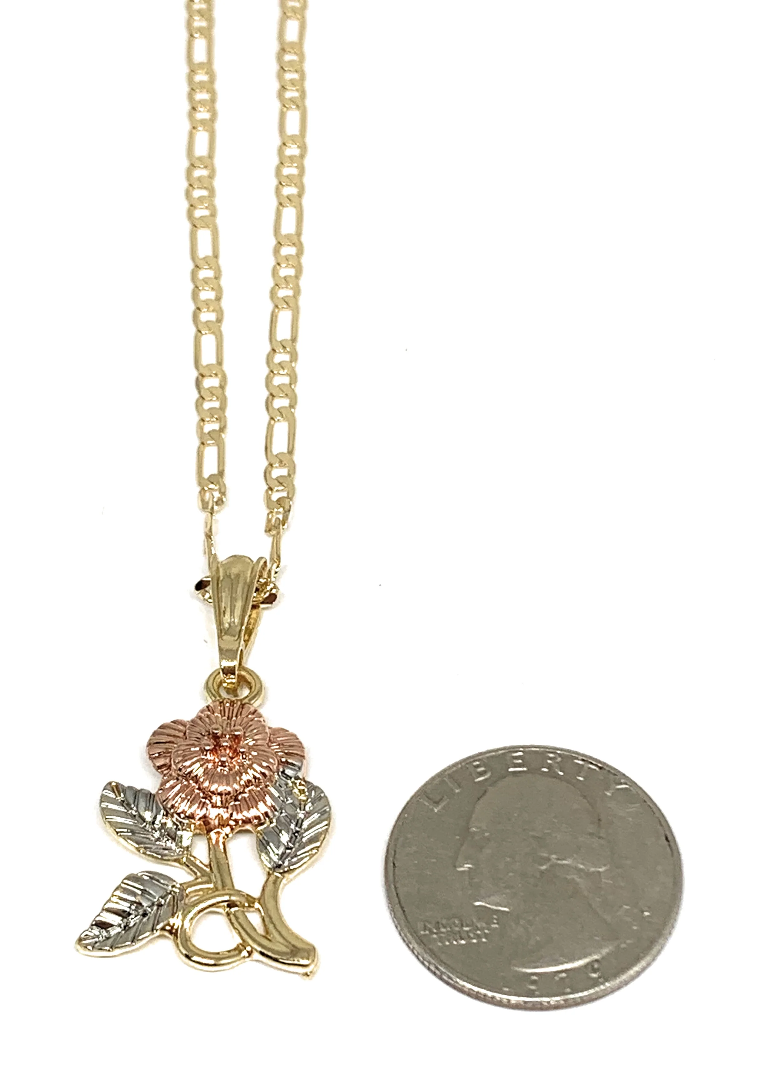 Gold Plated Tri-Color Rose Flower Pendant Necklace Chain 24” - Image 2