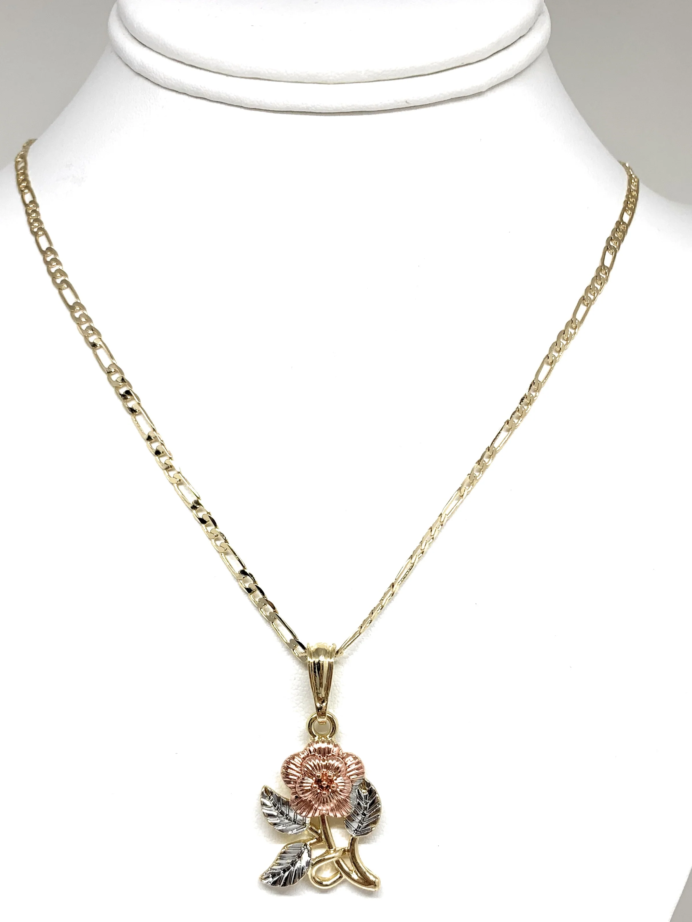Gold Plated Tri-Color Rose Flower Pendant Necklace Chain 24” - Image 4