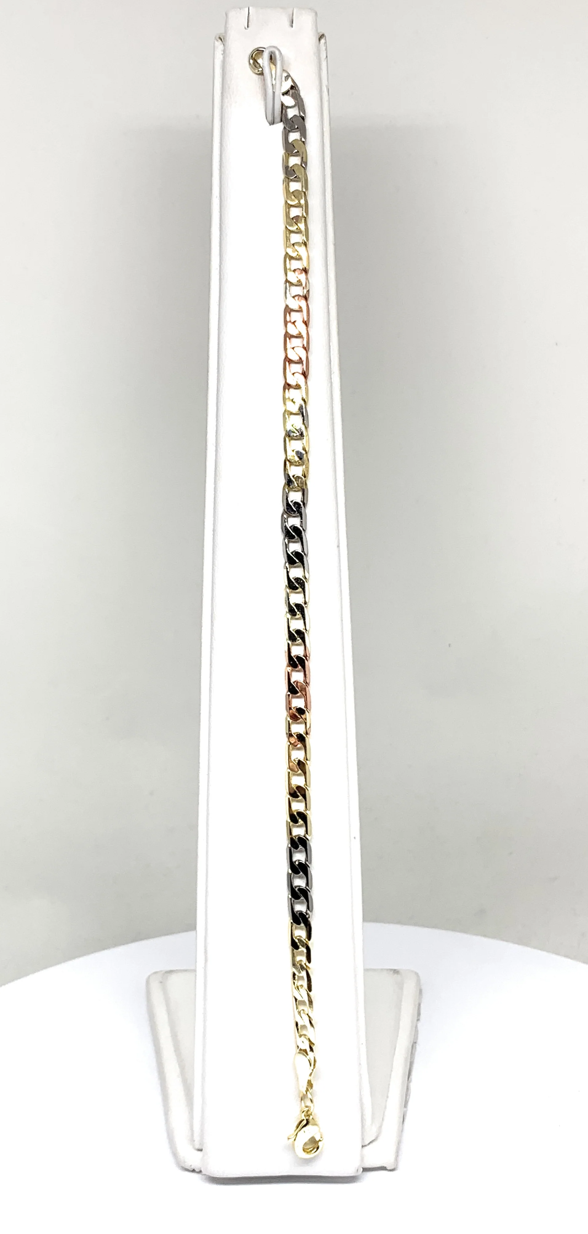 Gold Plated Tri-Color Cuban Link Bracelet 8” 5mm Width Esclava - Image 2