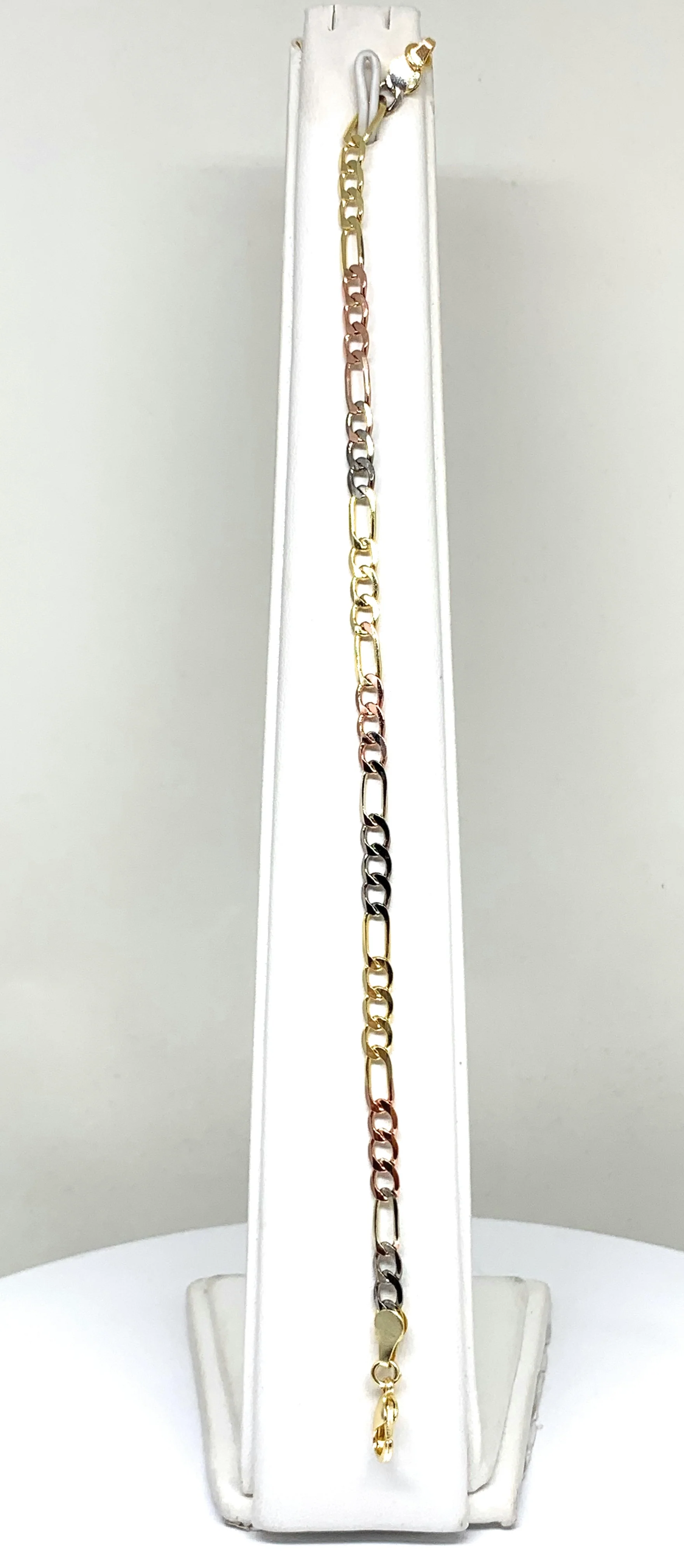 Gold Plated Tri-Color Figaro Bracelet 8” 5mm Width Esclava - Image 2