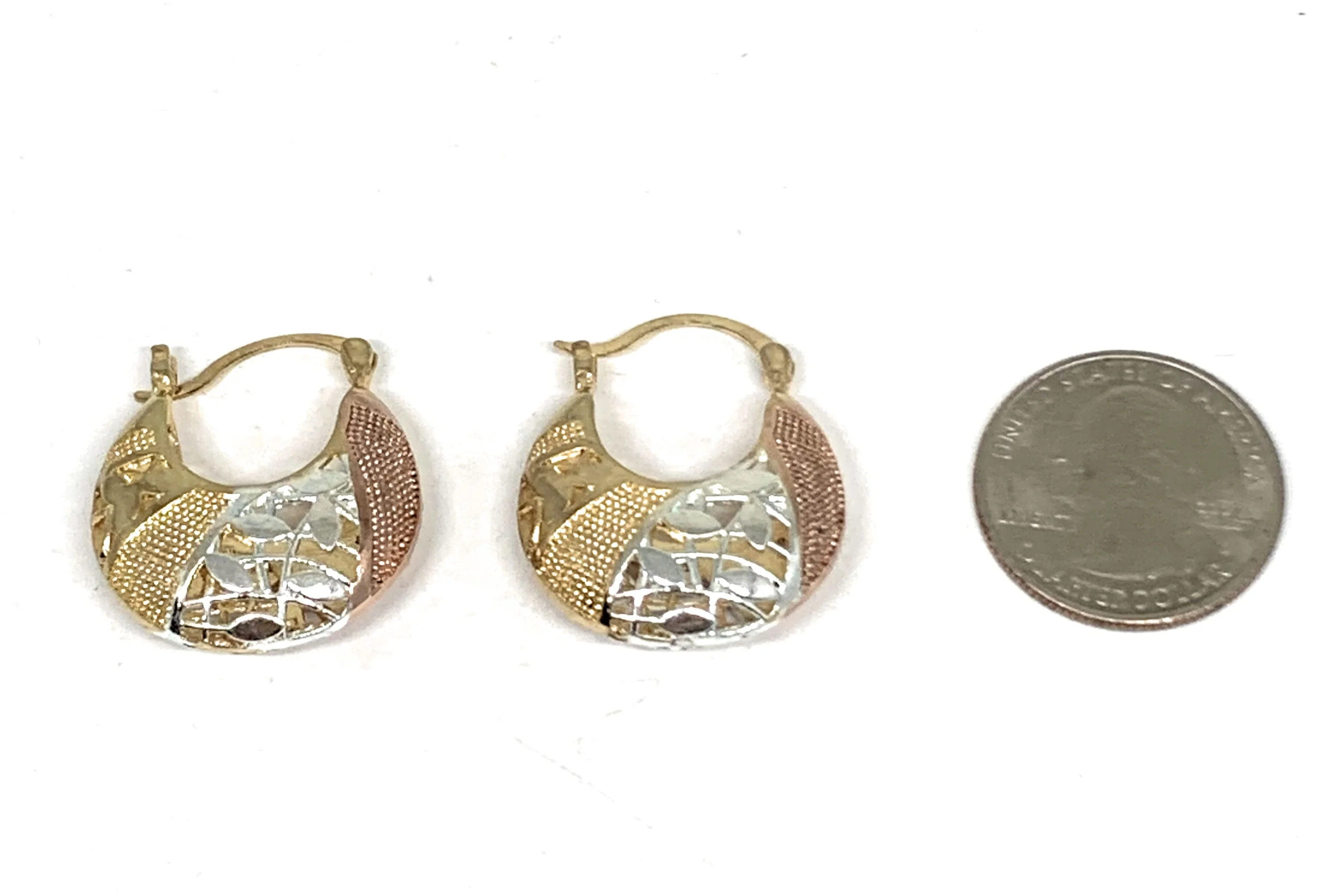 Gold Plated Tri-Color Filigran Elegant Basket Earrings Aretes Canasta Tres Colores - Image 2