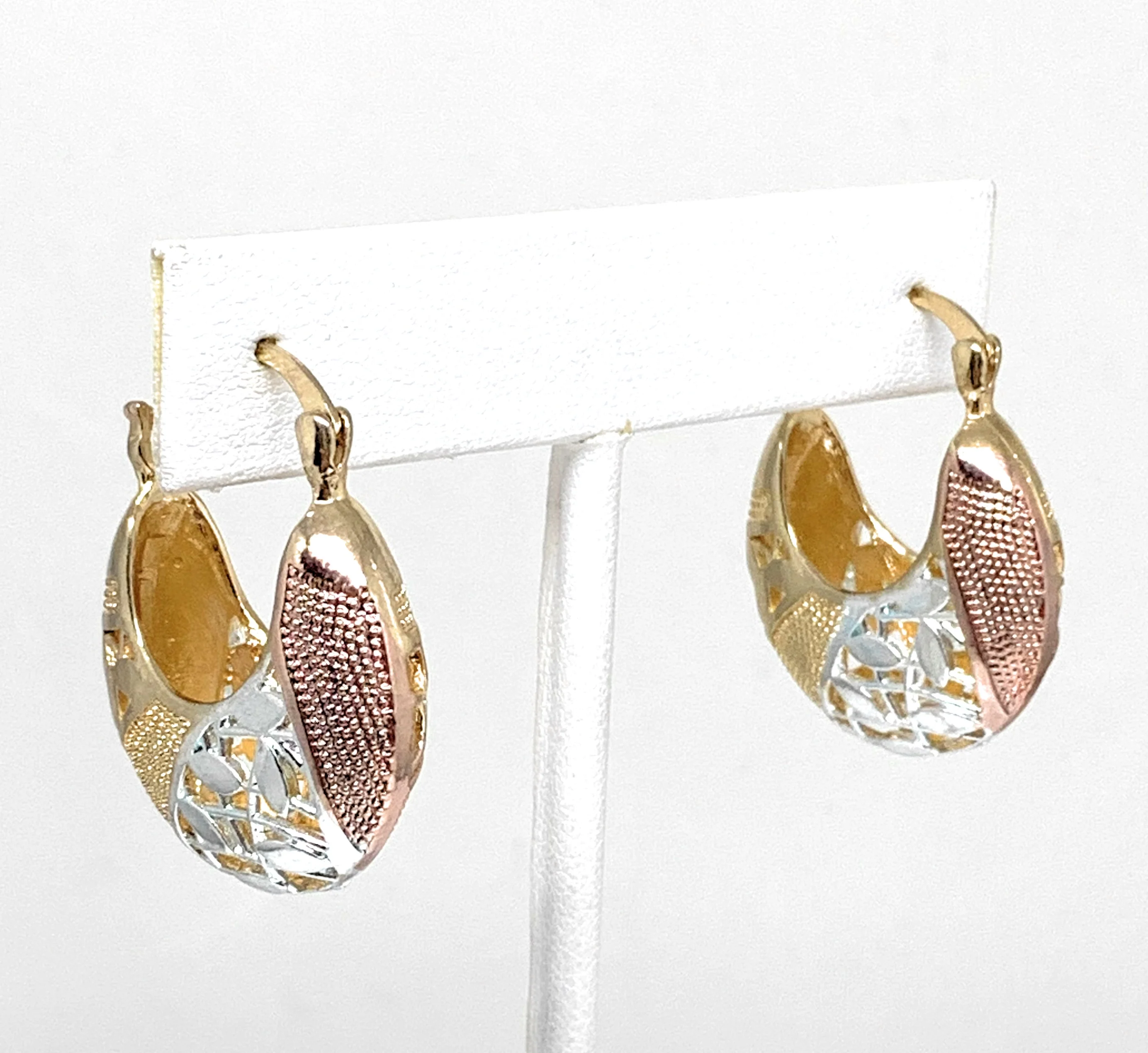 Gold Plated Tri-Color Filigran Elegant Basket Earrings Aretes Canasta Tres Colores - Image 3