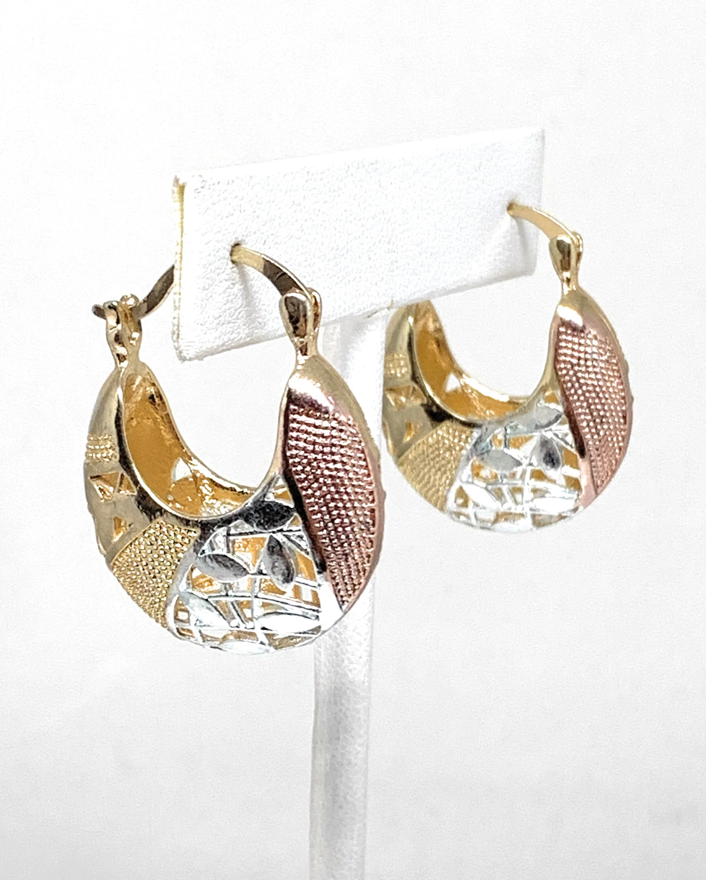 Gold Plated Tri-Color Filigran Elegant Basket Earrings Aretes Canasta Tres Colores - Image 4