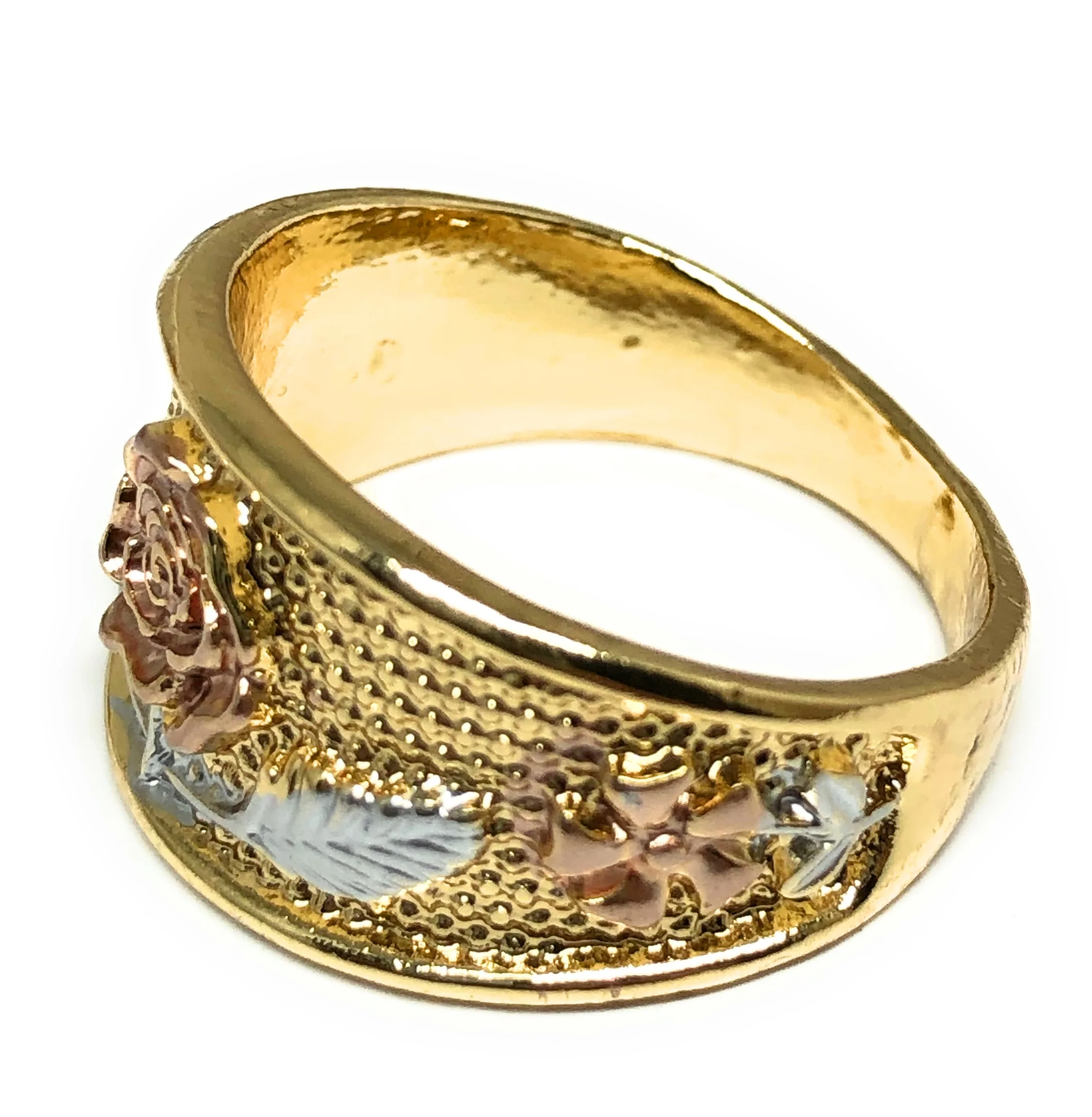 Gold Plated Tri-Color Flower Ring Anillo - Image 2