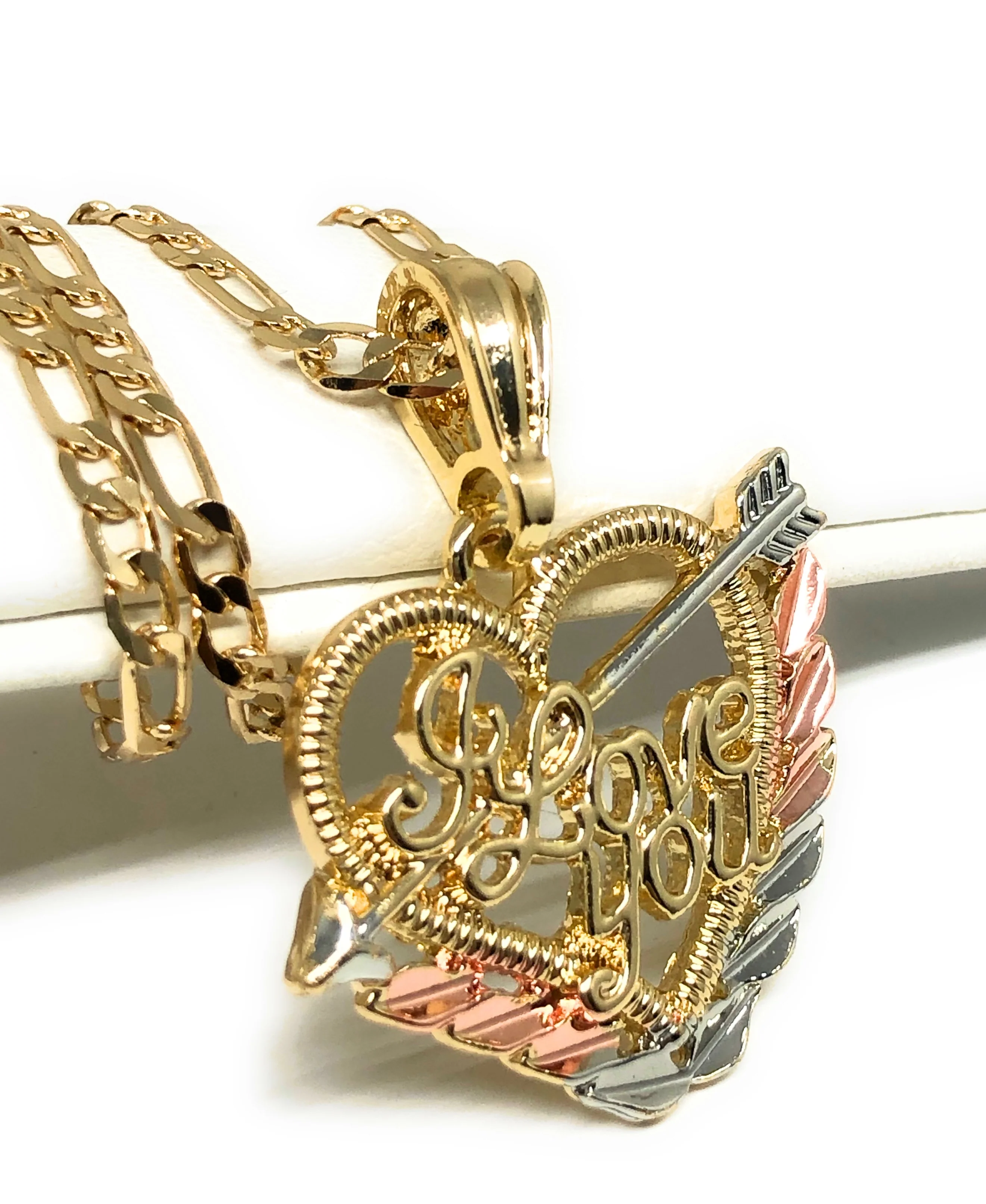 Gold Plated Tri-Color Heart "I Love you" Pendant Necklace Chain 24” Corazón Medalla - Image 3