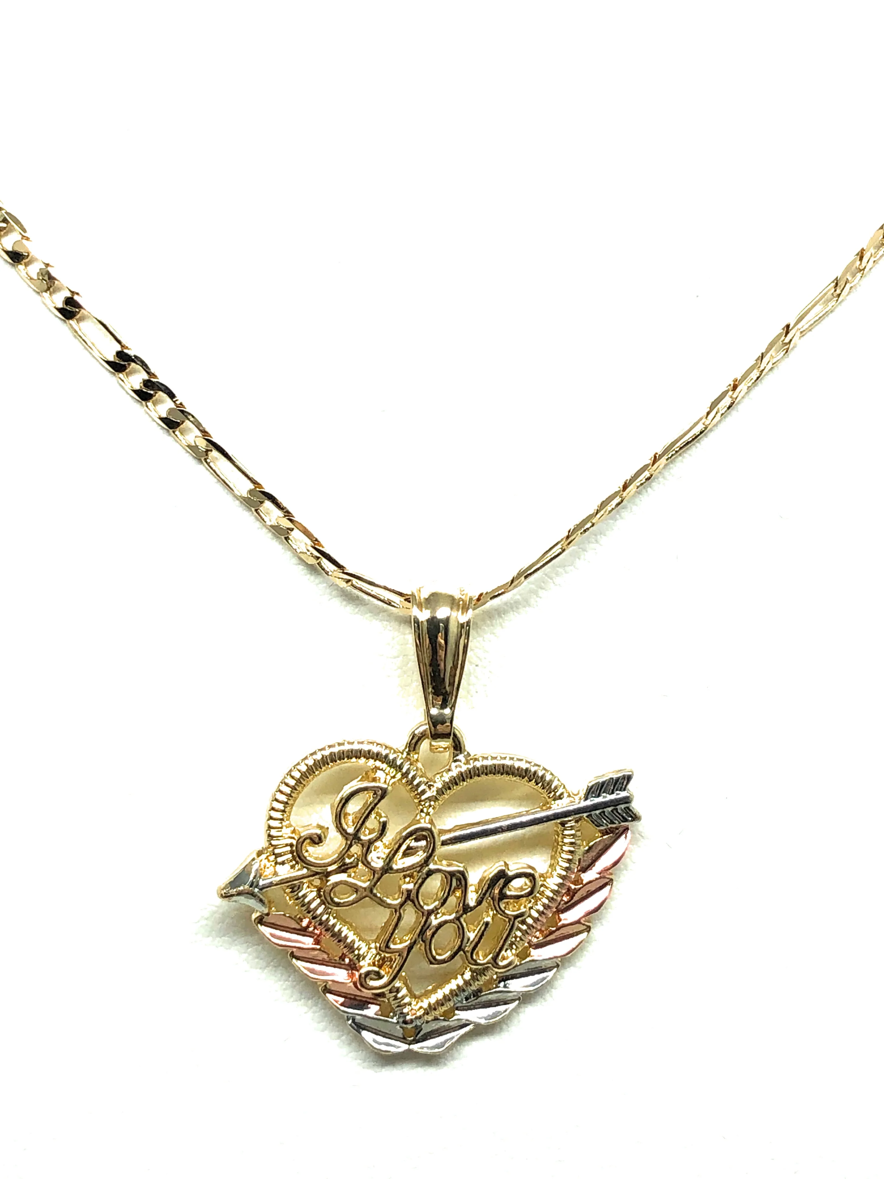 Gold Plated Tri-Color Heart "I Love you" Pendant Necklace Chain 24” Corazón Medalla - Image 4