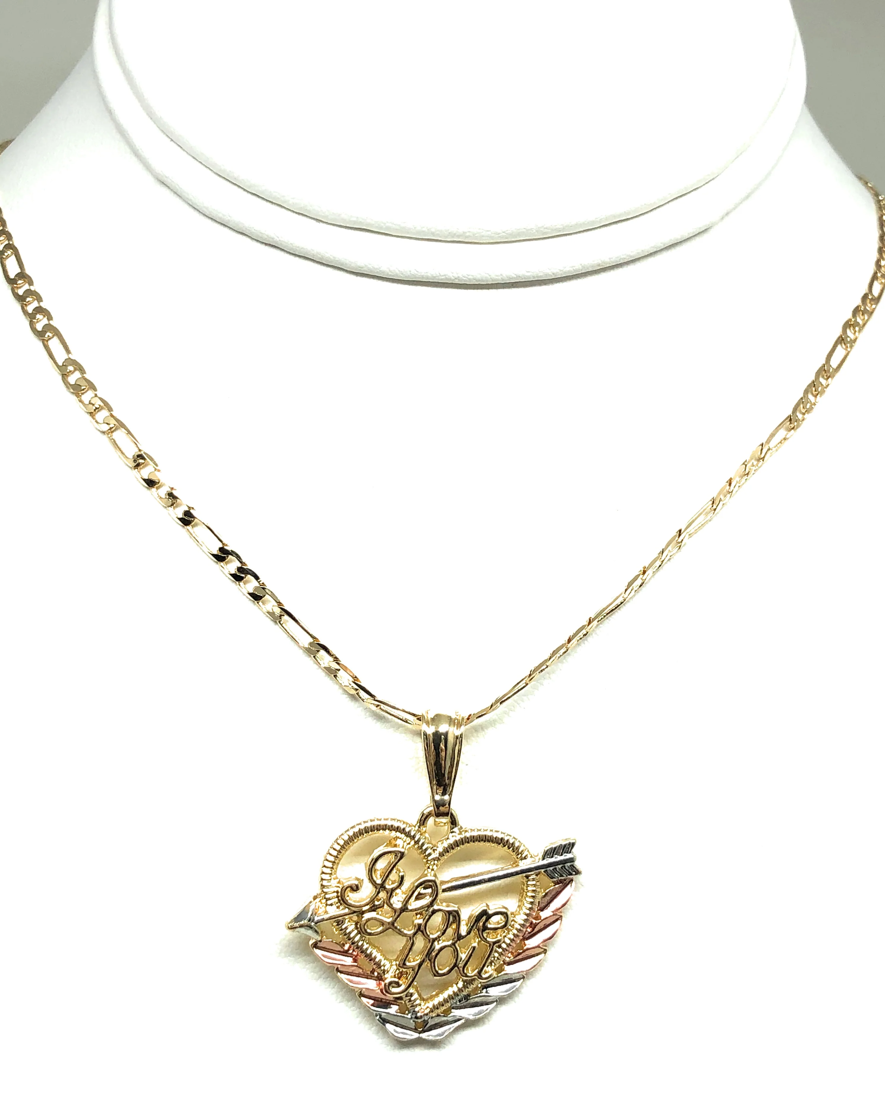 Gold Plated Tri-Color Heart "I Love you" Pendant Necklace Chain 24” Corazón Medalla - Image 5