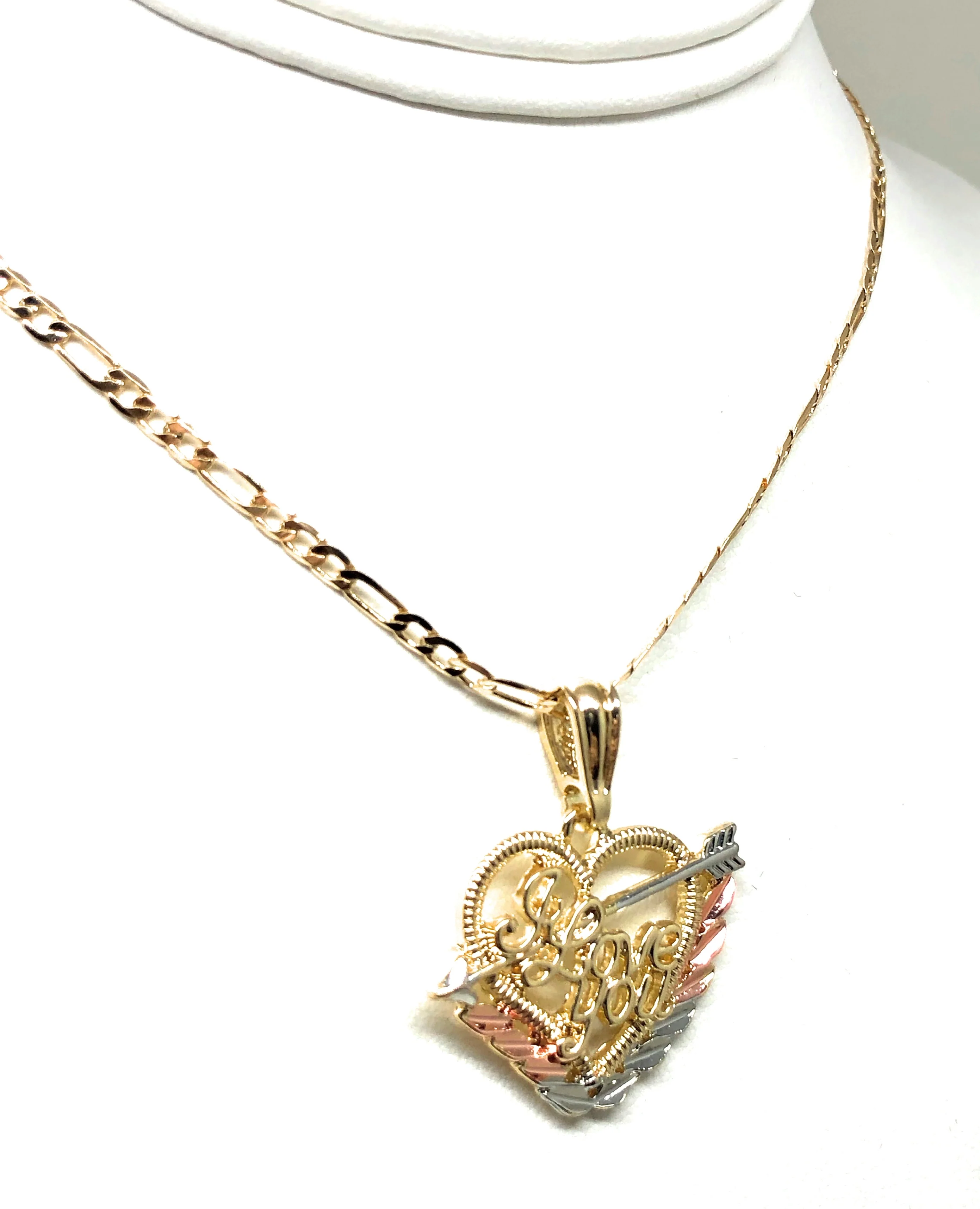 Gold Plated Tri-Color Heart "I Love you" Pendant Necklace Chain 24” Corazón Medalla - Image 6