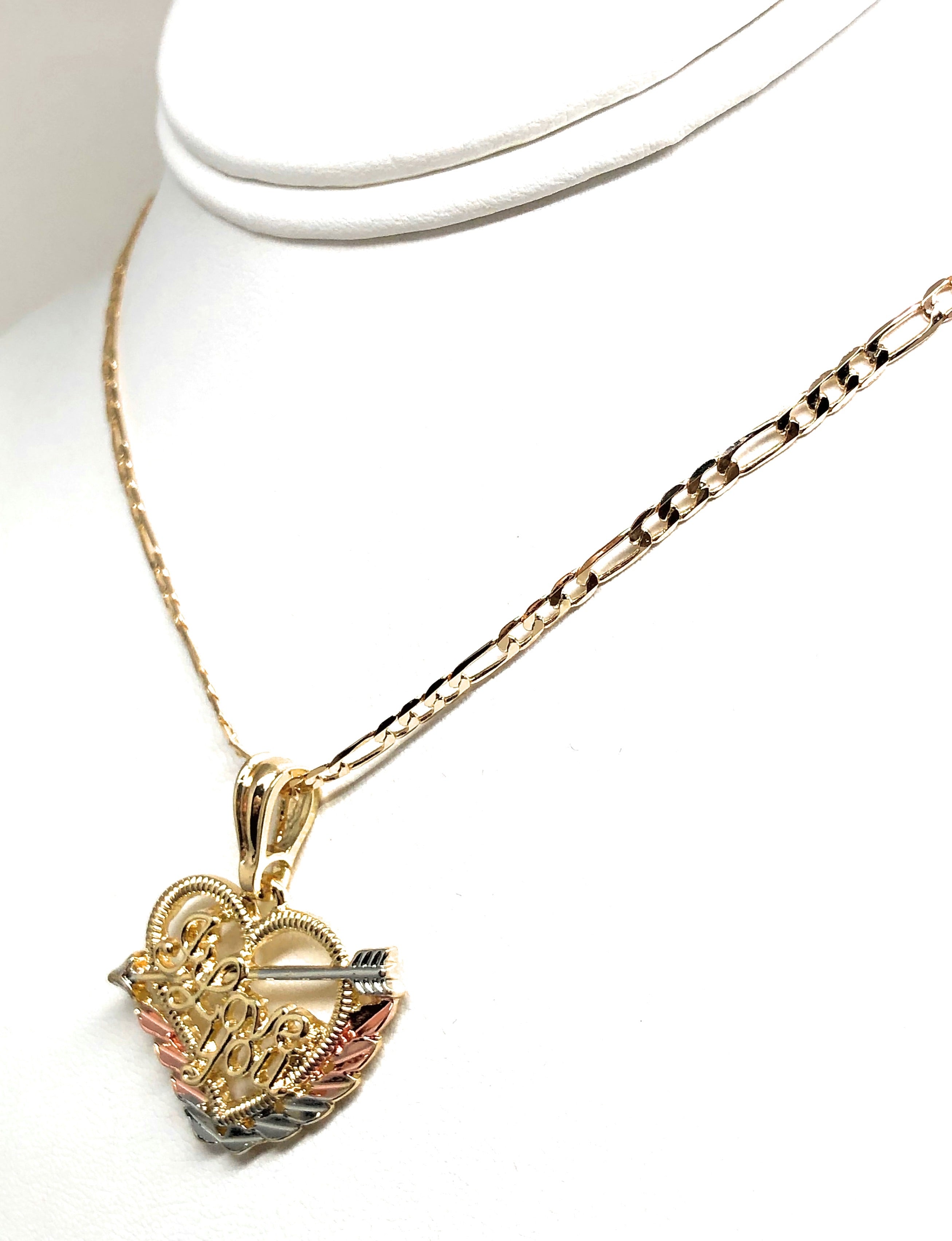 Gold Plated Tri-Color Heart "I Love you" Pendant Necklace Chain 24” Corazón Medalla - Image 7