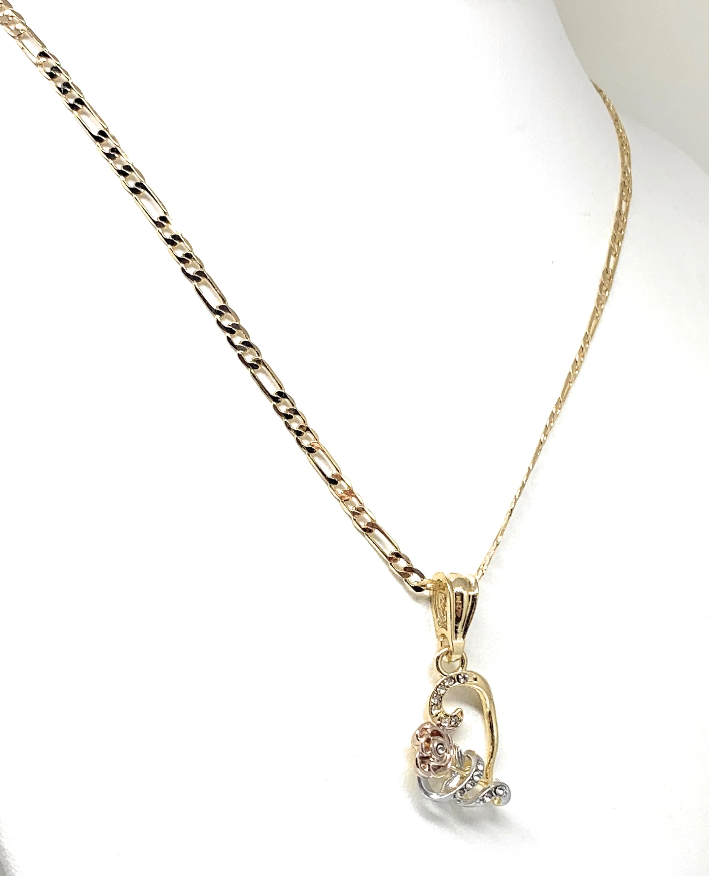 Gold Plated Tri-Color Heart Rose CZ Pendant Necklace Chain 24” - Image 5