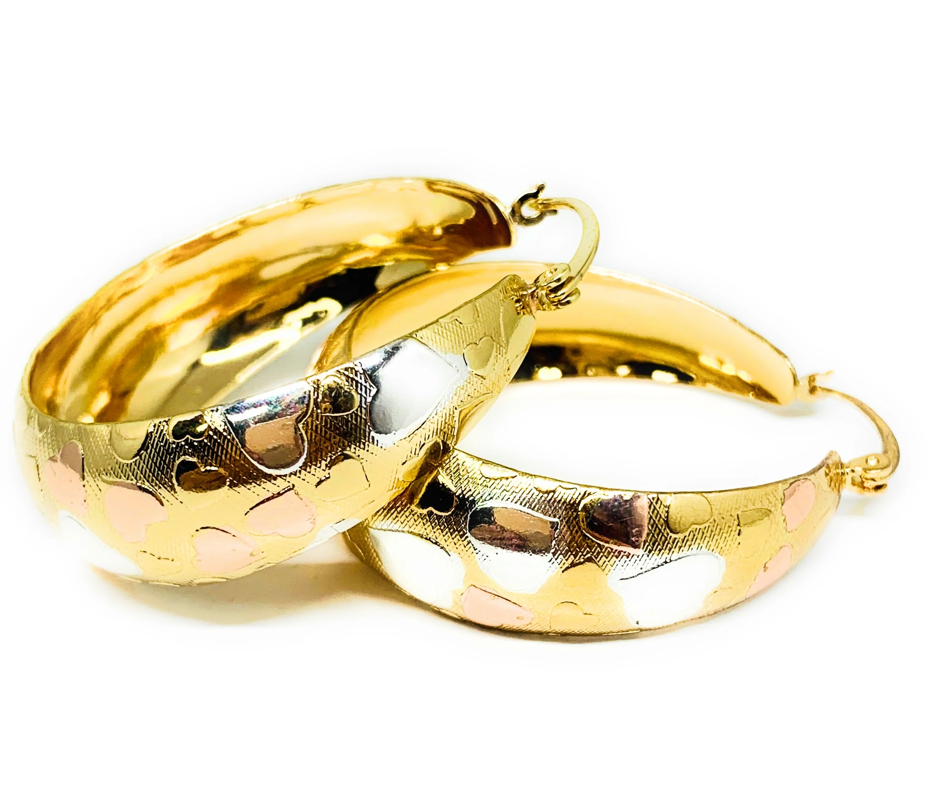 Gold Plated Tri-Color Hearts Hoop Earrings Aretes Arracada Tres Colores - Image 2