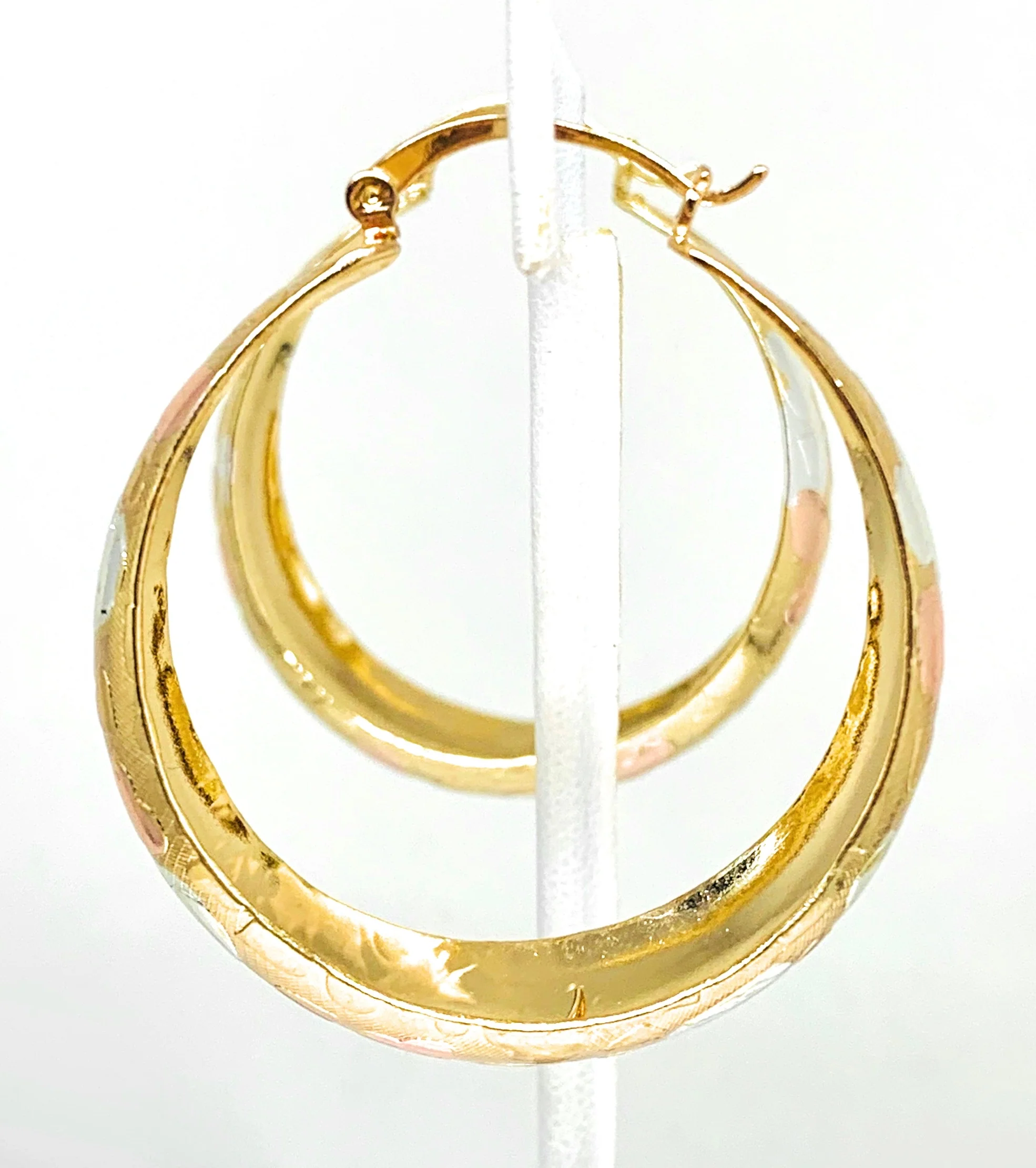 Gold Plated Tri-Color Hearts Hoop Earrings Aretes Arracada Tres Colores - Image 3