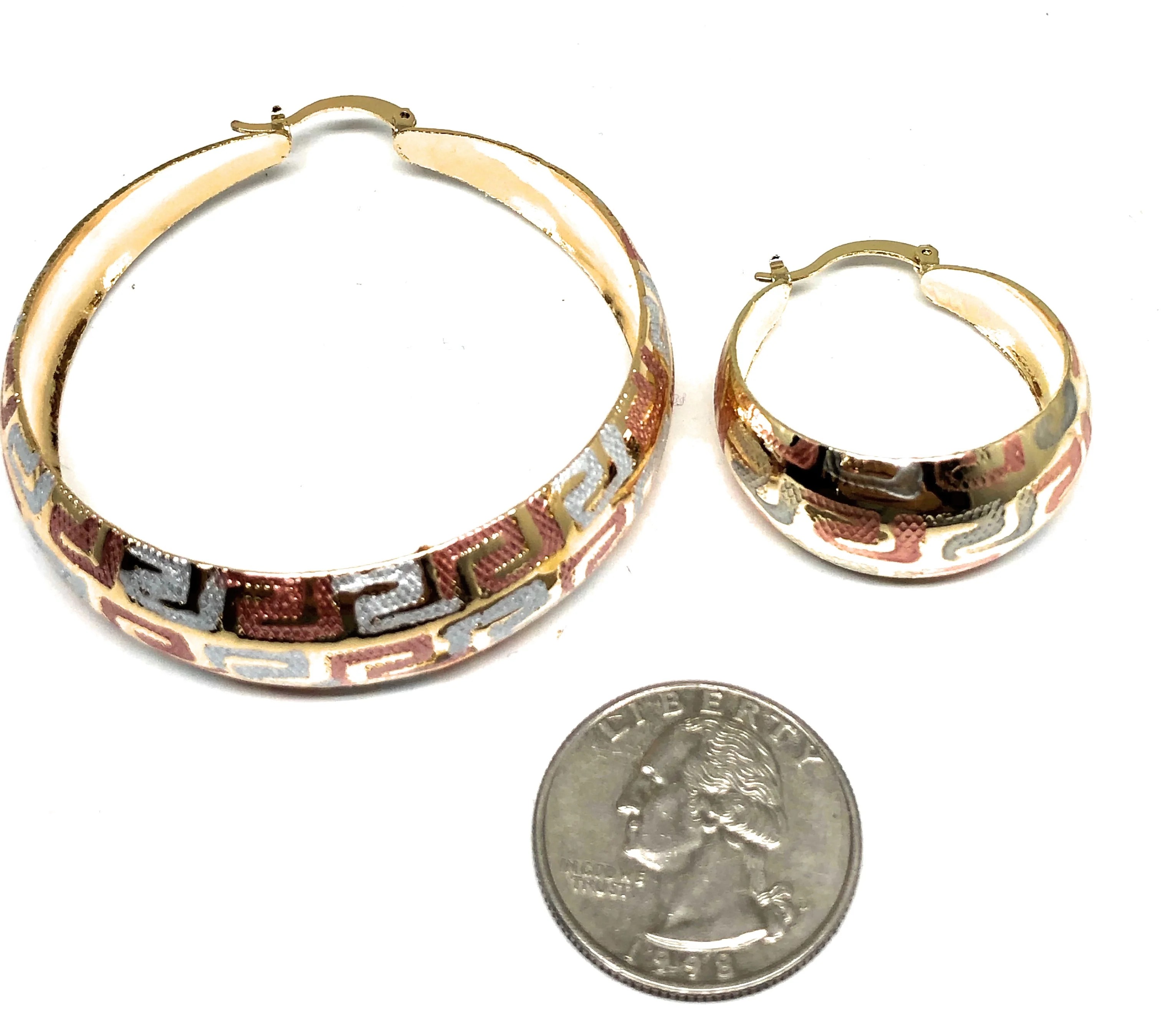 Gold Plated Tri-Color Hoop Earrings Aretes Arracada Tres Colores - Image 2
