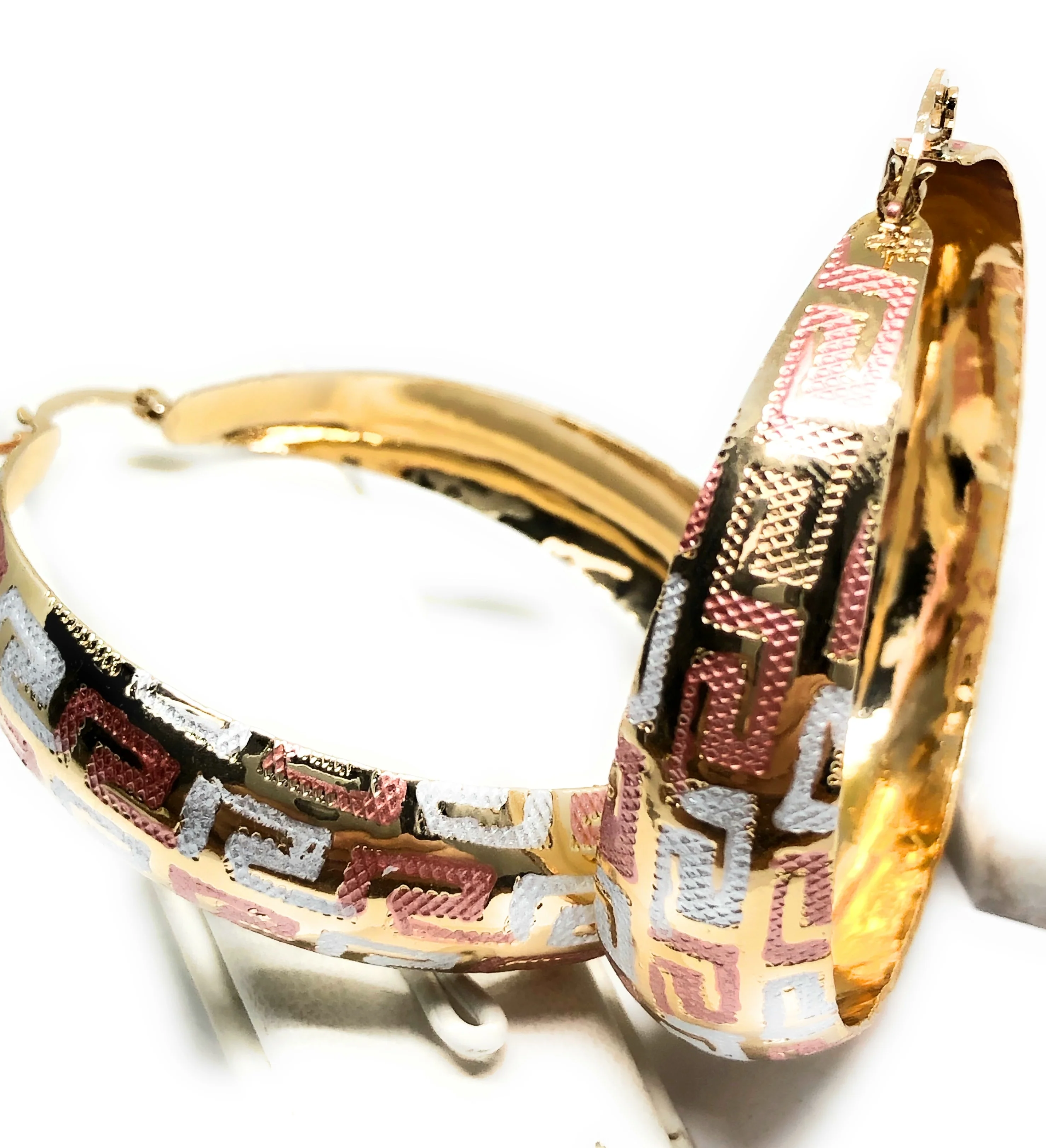 Gold Plated Tri-Color Hoop Earrings Aretes Arracada Tres Colores - Image 3