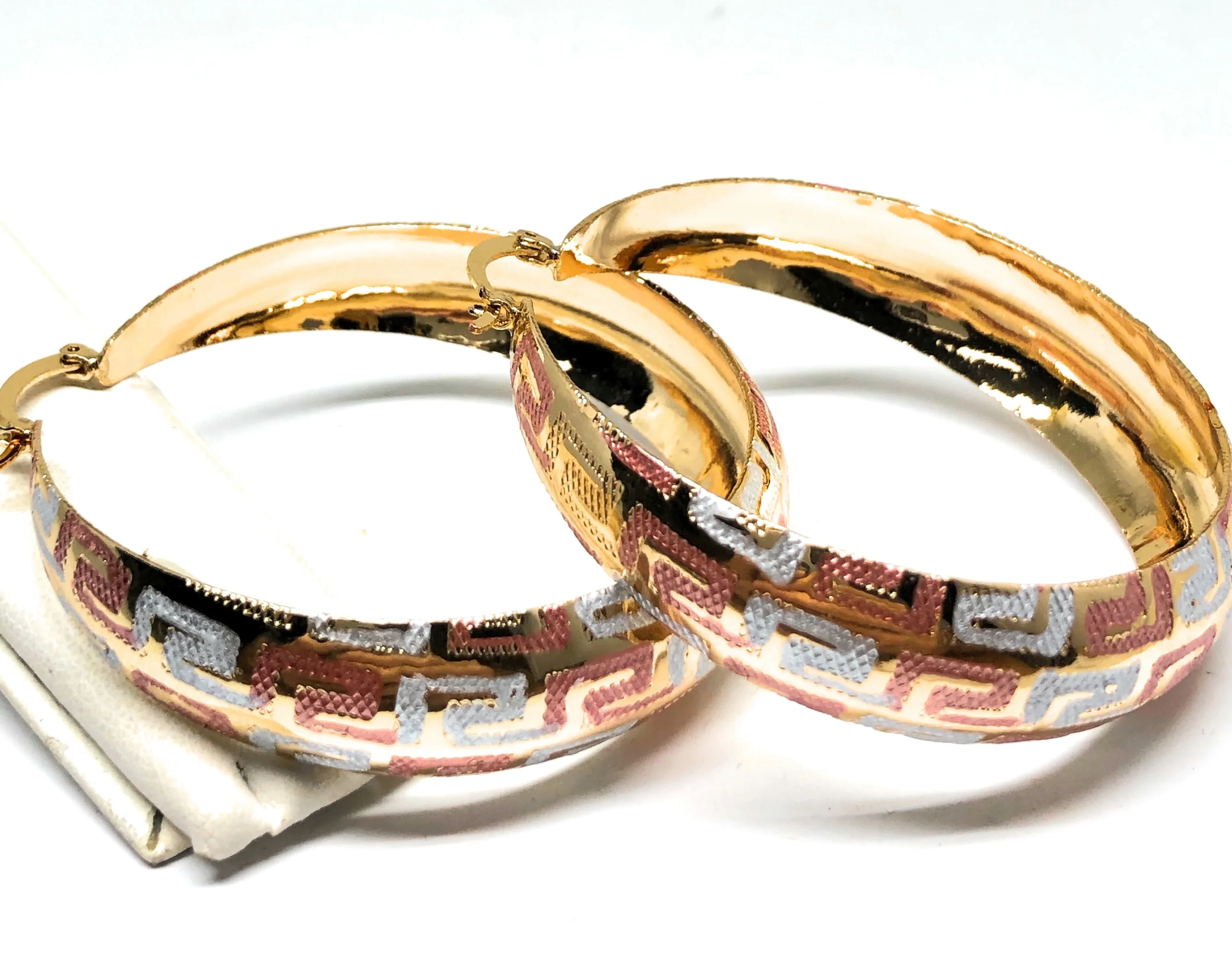 Gold Plated Tri-Color Hoop Earrings Aretes Arracada Tres Colores - Image 4